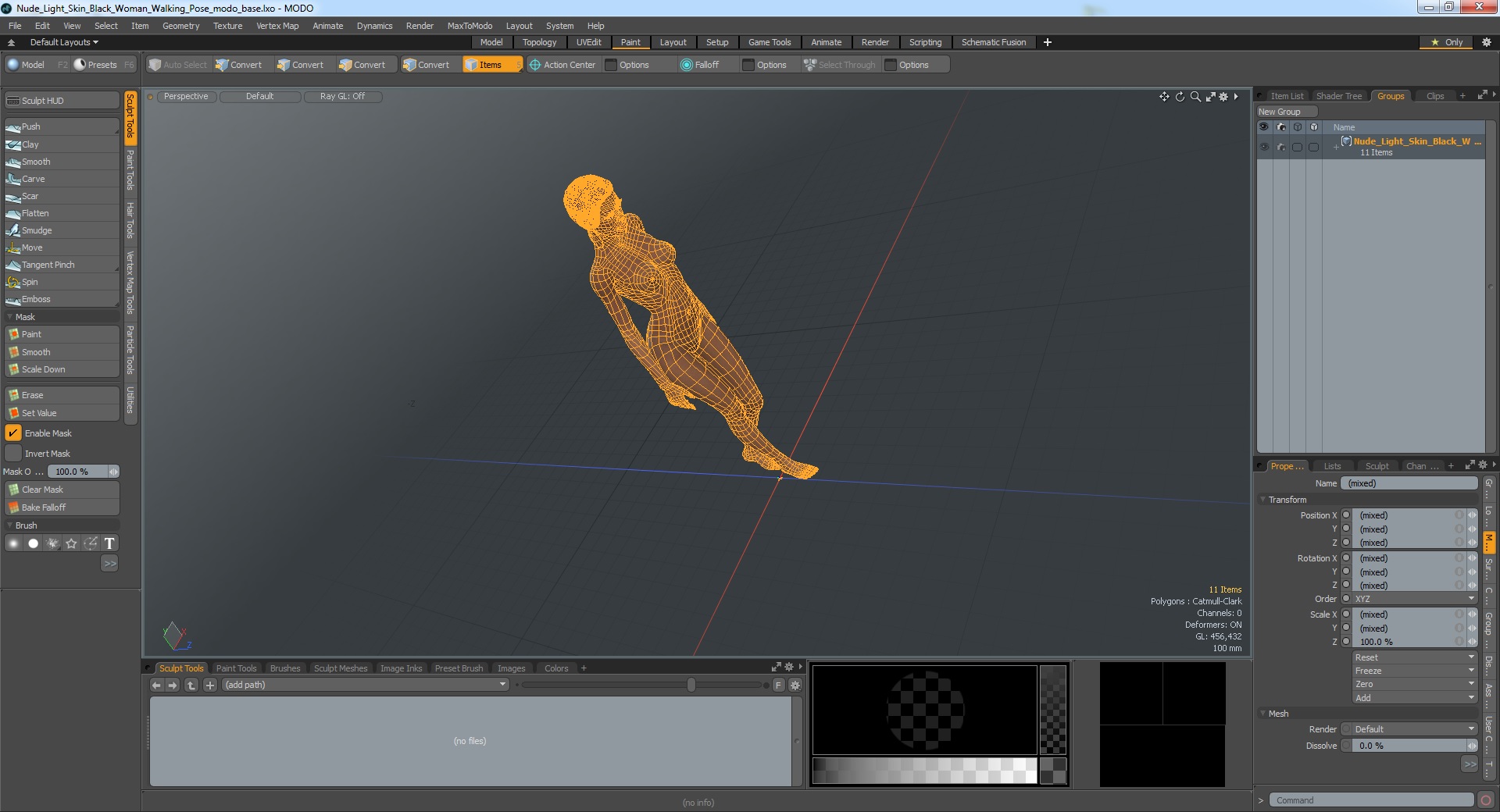3D model Nude Light Skin Black Woman Walking Pose