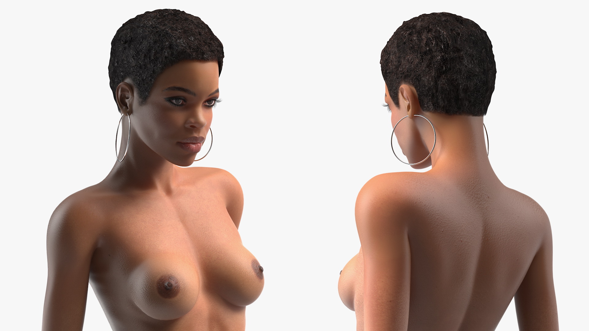 3D model Nude Light Skin Black Woman Walking Pose