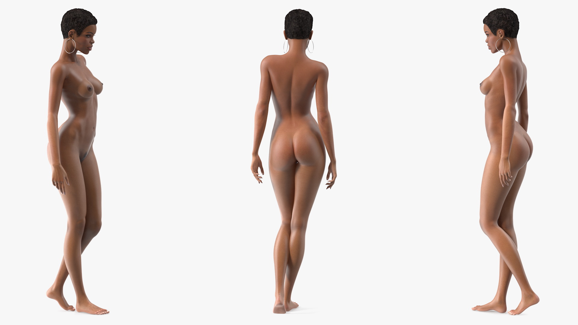 3D model Nude Light Skin Black Woman Walking Pose
