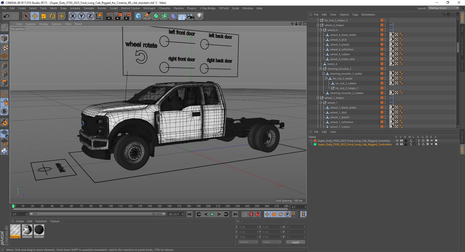 3D model Super Duty F550 2023 Ford Long Cab Rigged for Cinema 4D