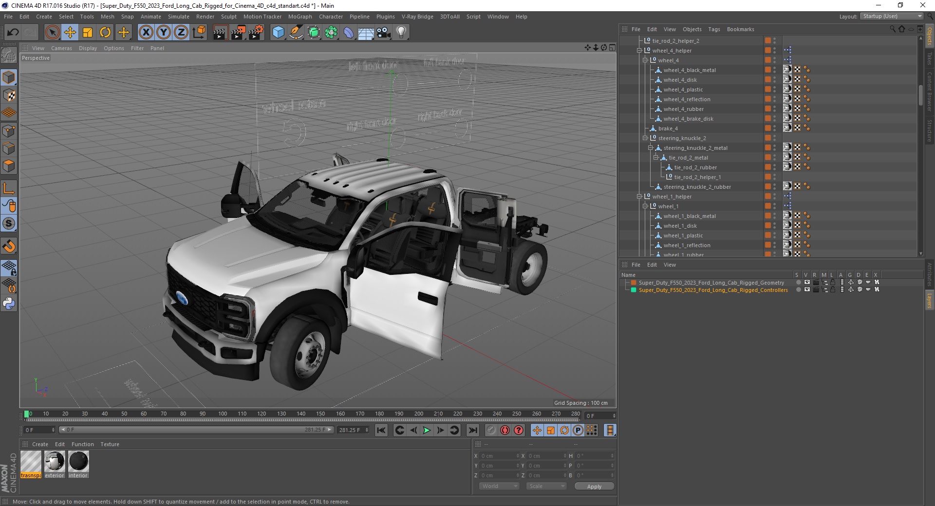 3D model Super Duty F550 2023 Ford Long Cab Rigged for Cinema 4D