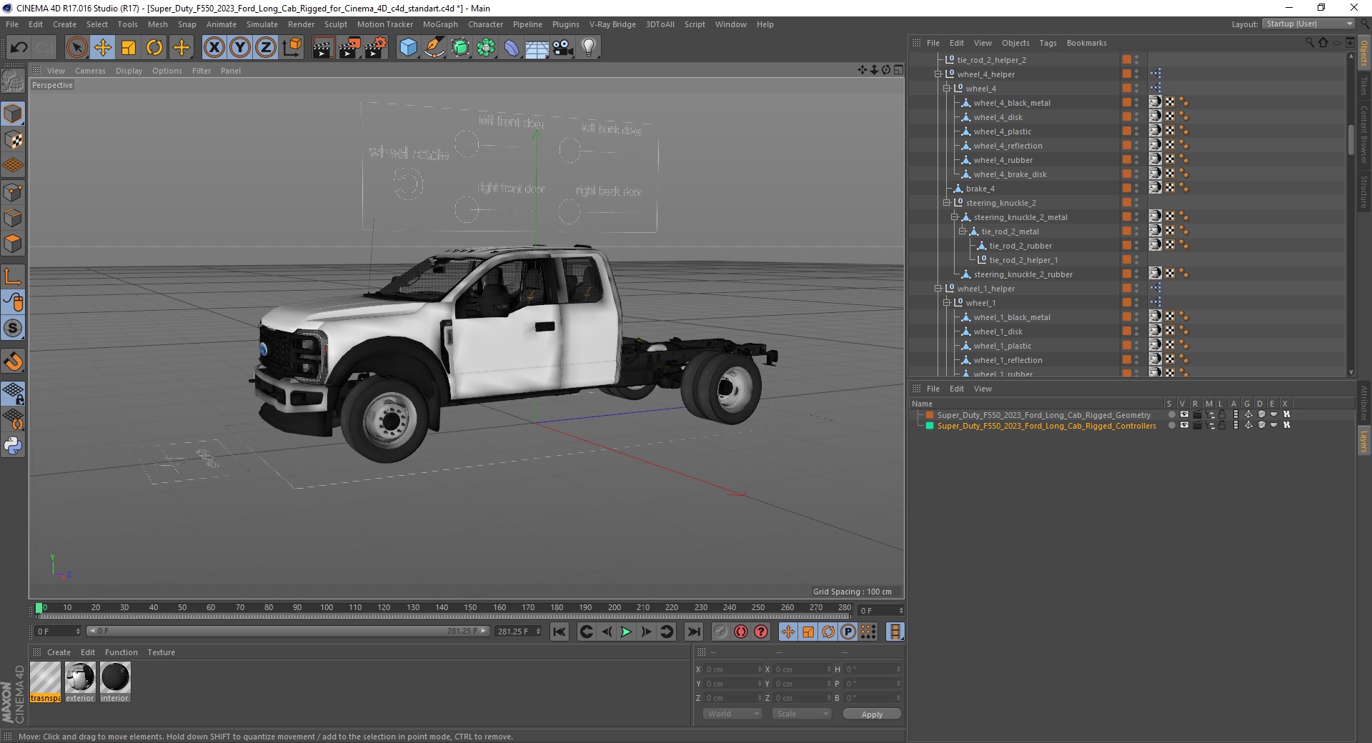 3D model Super Duty F550 2023 Ford Long Cab Rigged for Cinema 4D