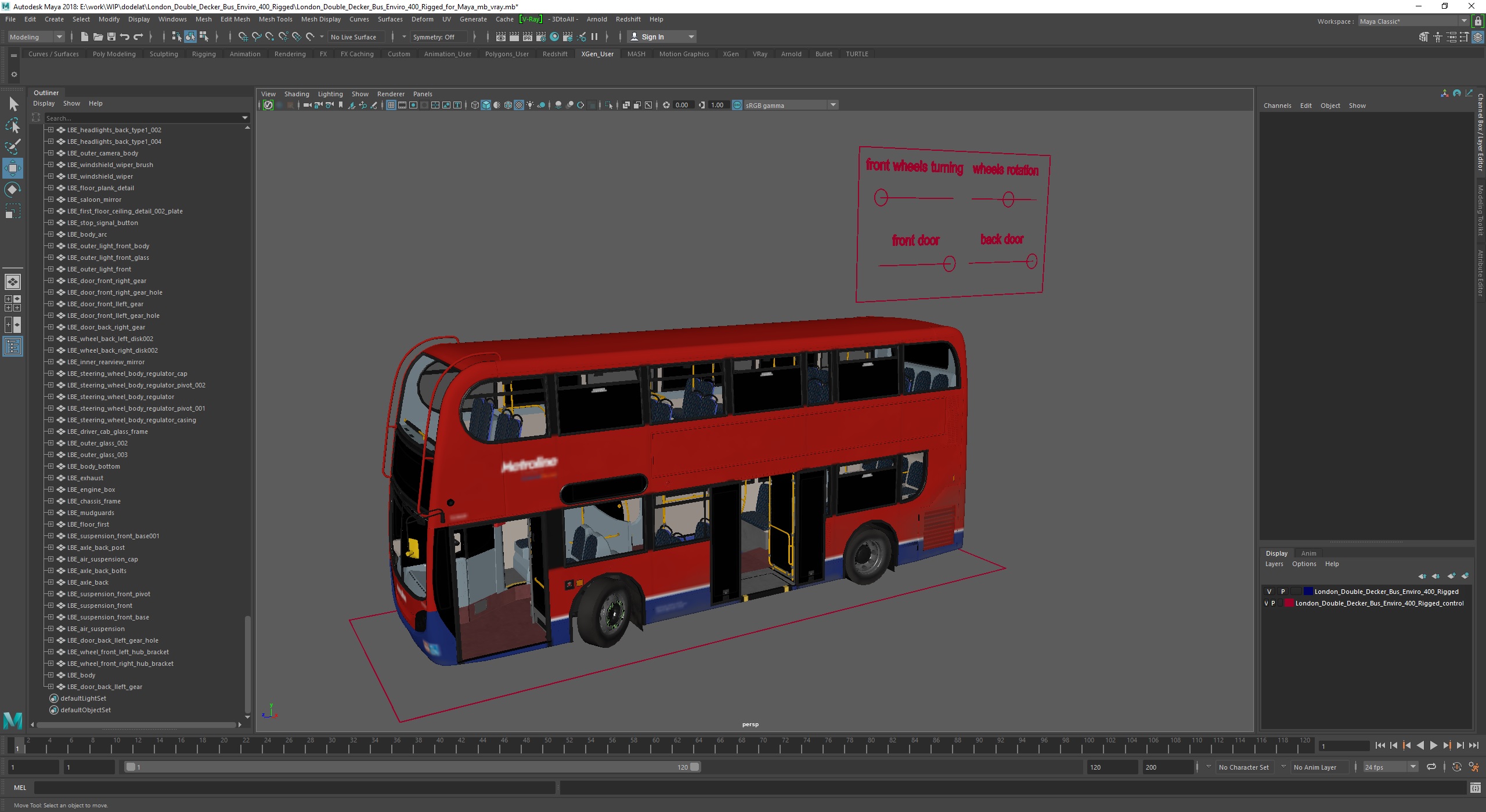 3D London Double Decker Bus Enviro 400 Rigged for Maya