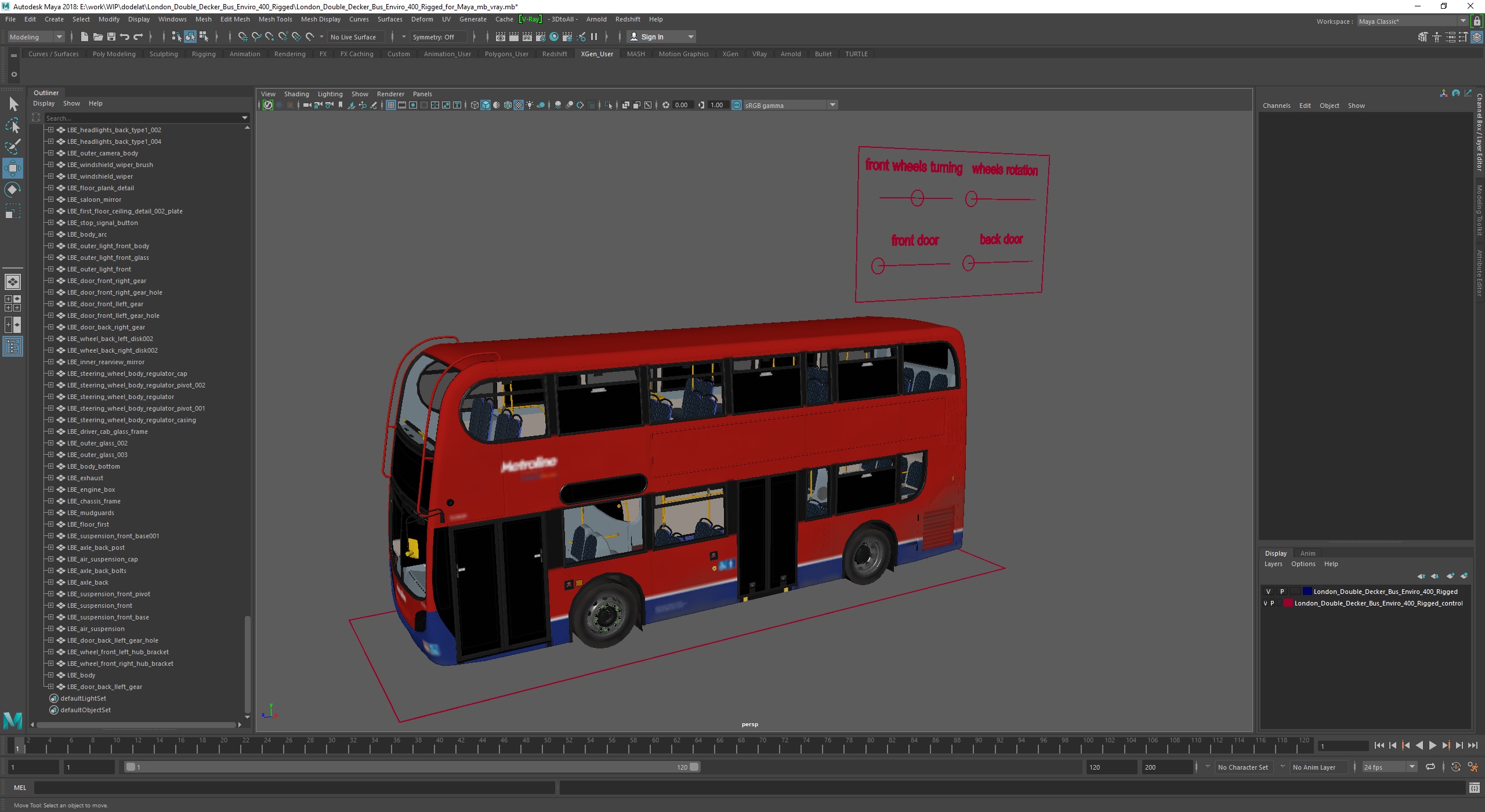 3D London Double Decker Bus Enviro 400 Rigged for Maya