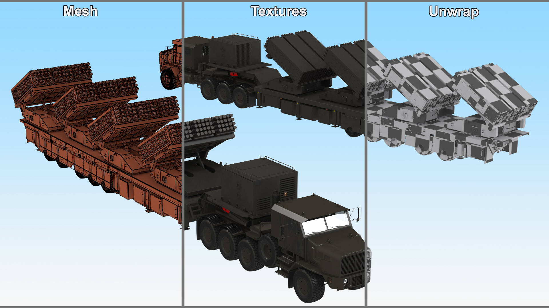 Oshkosh Transporter with Jobaria Rocket Launch System Green 3D model