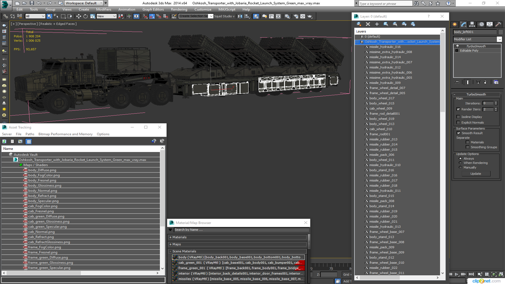 Oshkosh Transporter with Jobaria Rocket Launch System Green 3D model