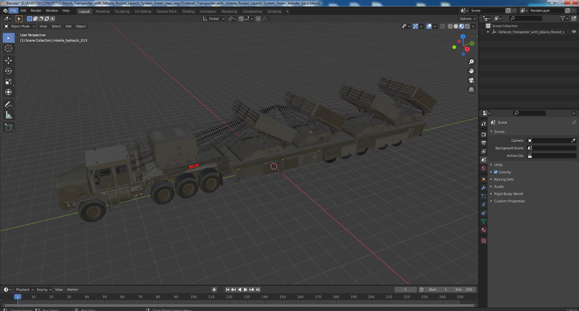 Oshkosh Transporter with Jobaria Rocket Launch System Green 3D model