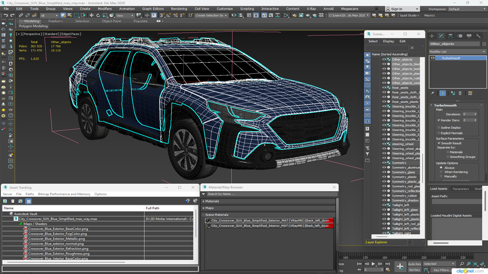 City Crossover SUV Blue Simplified 3D model
