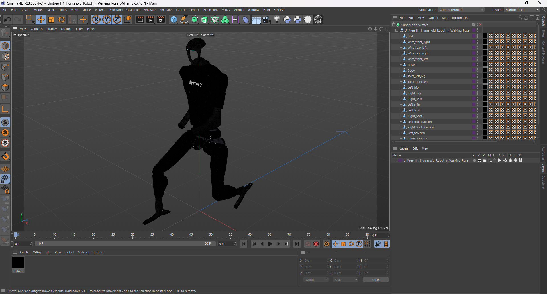 3D Unitree H1 Humanoid Robot in Walking Pose