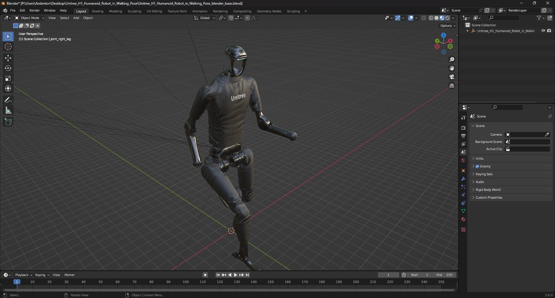 3D Unitree H1 Humanoid Robot in Walking Pose