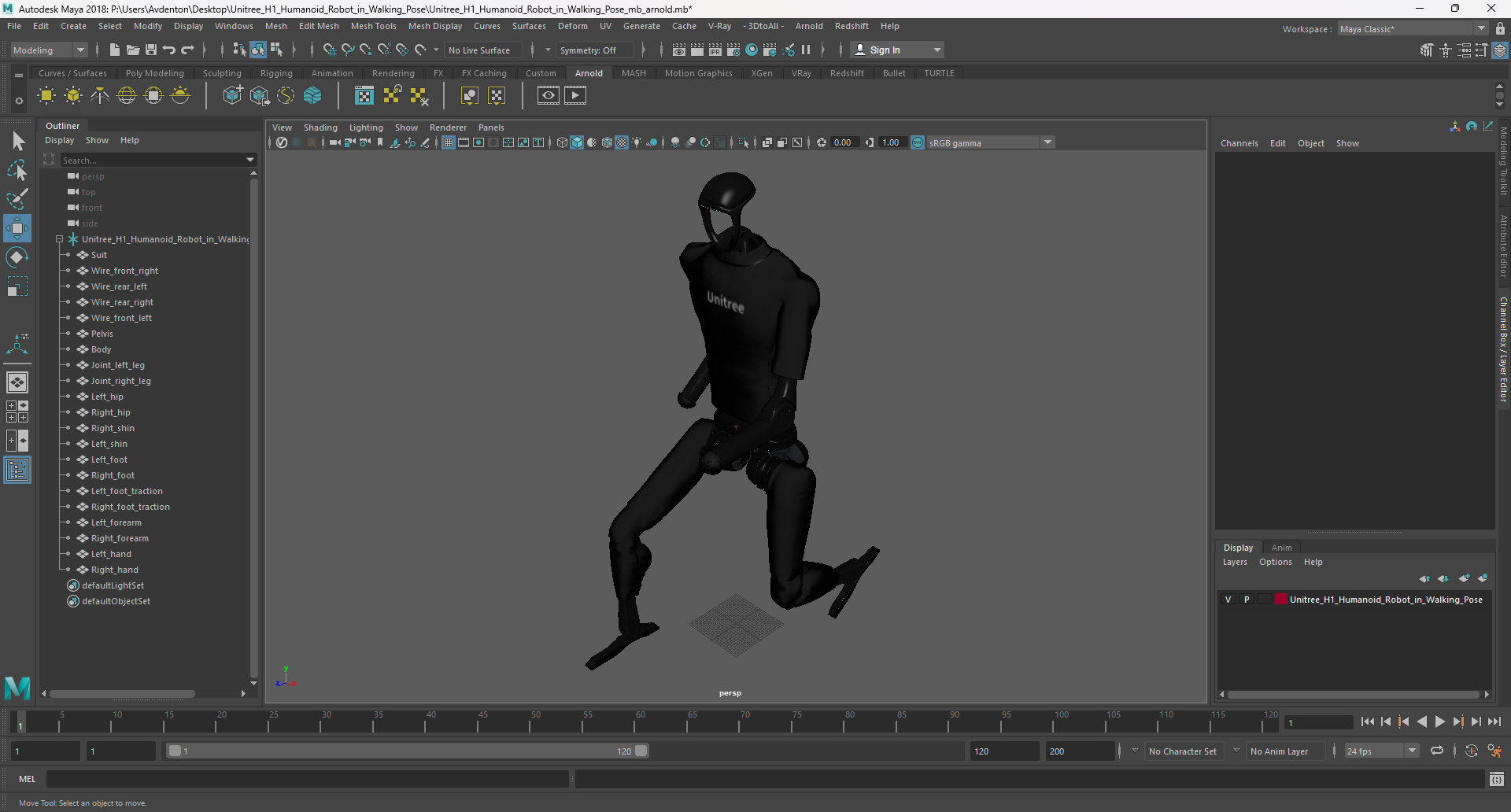 3D Unitree H1 Humanoid Robot in Walking Pose