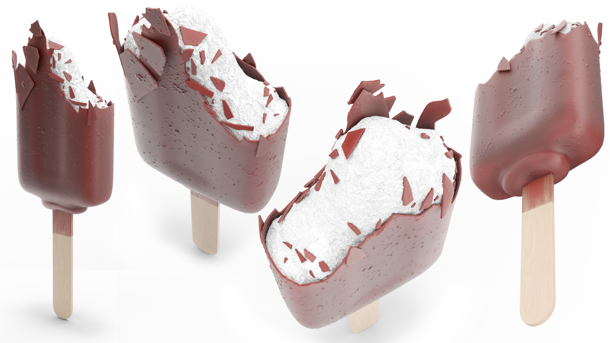 3D Half of Vanilla Ice Cream Bar Dipped in Melted Chocolate