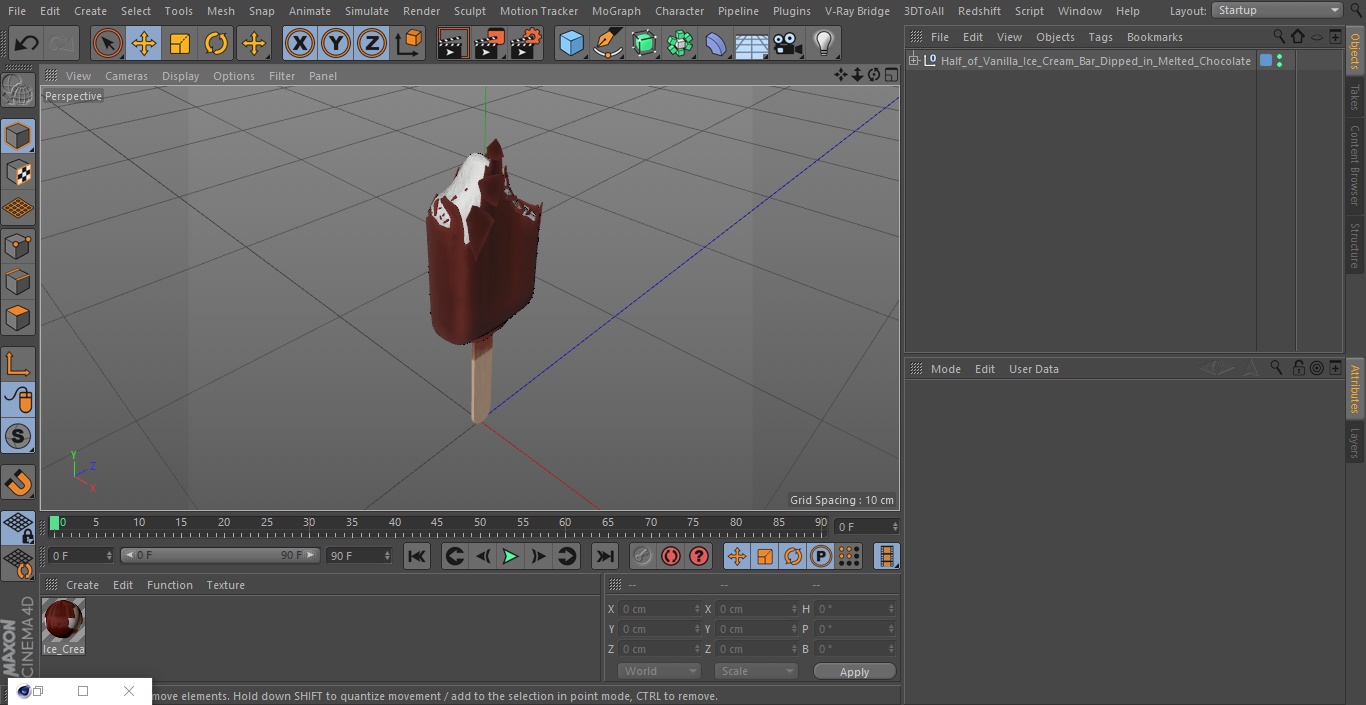 3D Half of Vanilla Ice Cream Bar Dipped in Melted Chocolate