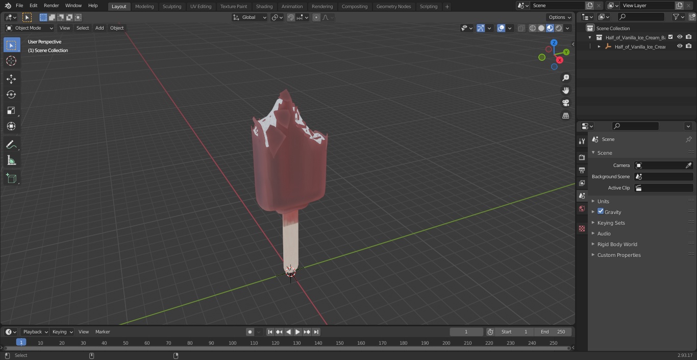 3D Half of Vanilla Ice Cream Bar Dipped in Melted Chocolate
