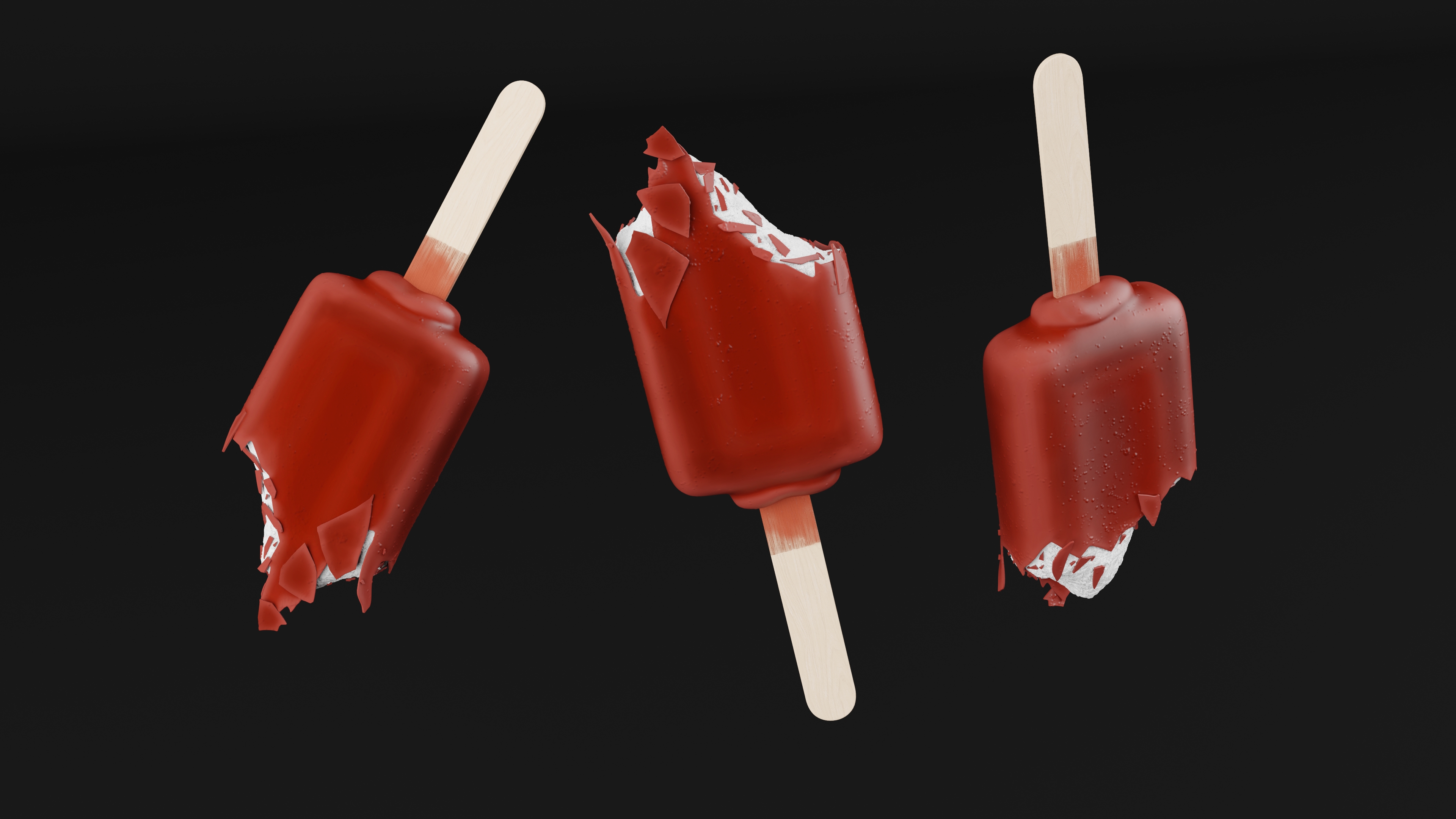 3D Half of Vanilla Ice Cream Bar Dipped in Melted Chocolate