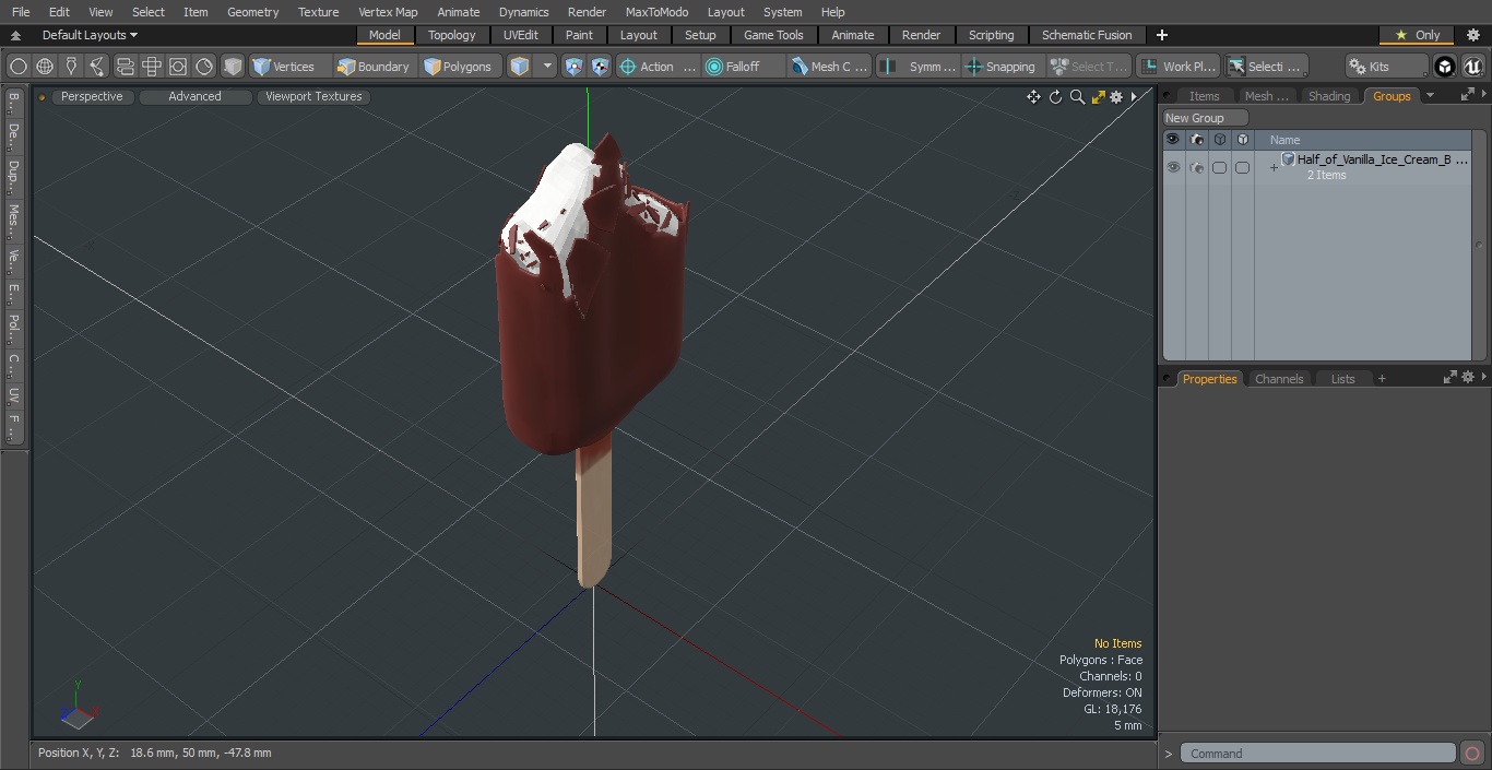 3D Half of Vanilla Ice Cream Bar Dipped in Melted Chocolate