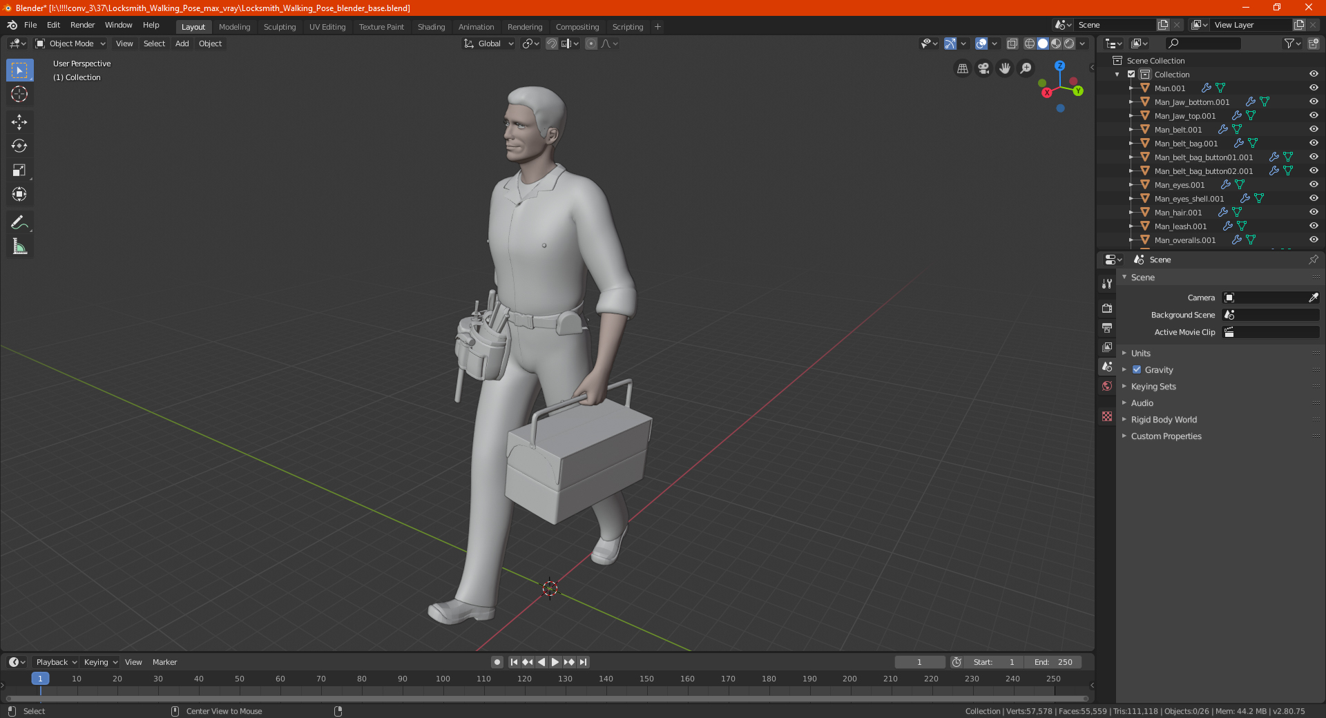 Locksmith Walking Pose 3D