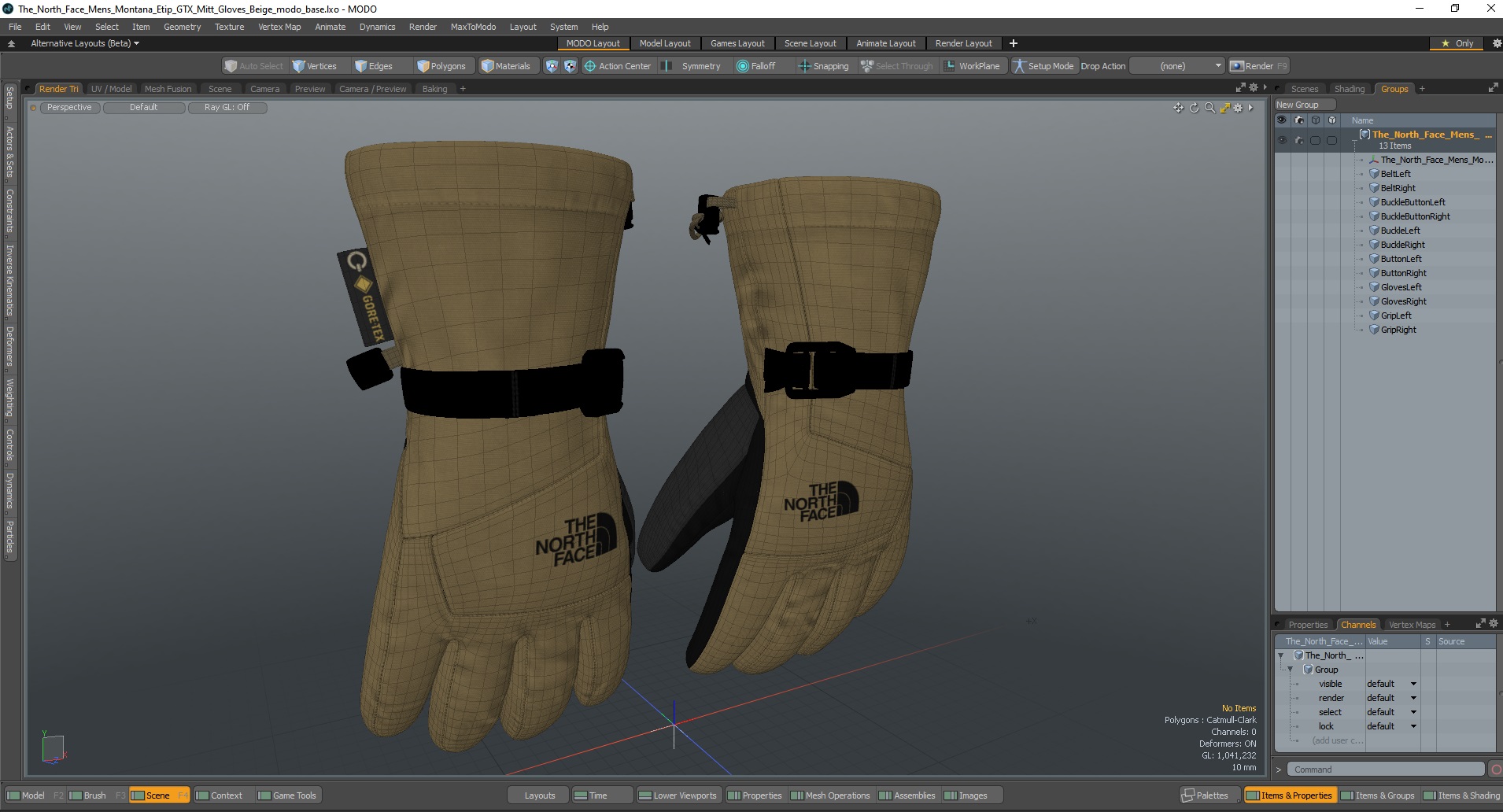 The North Face Mens Montana Etip GTX Mitt Gloves Beige 3D model