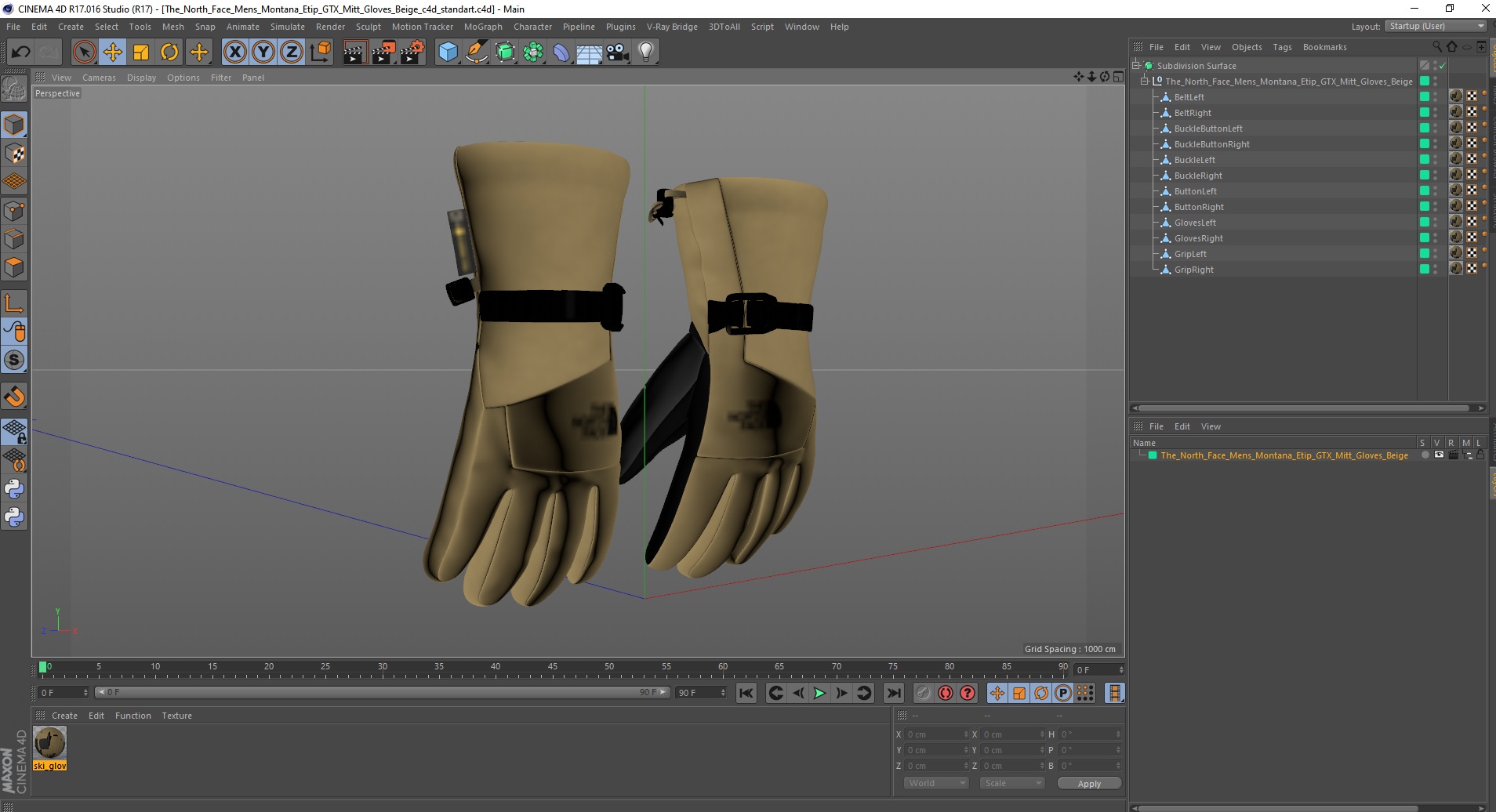 The North Face Mens Montana Etip GTX Mitt Gloves Beige 3D model