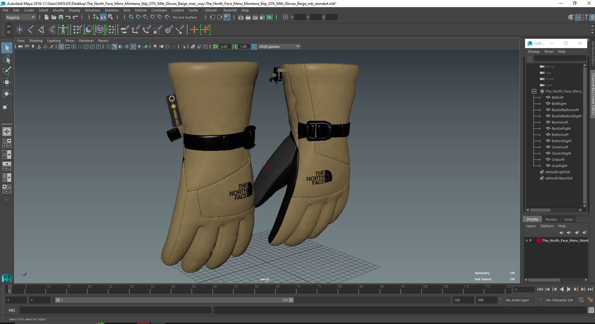 The North Face Mens Montana Etip GTX Mitt Gloves Beige 3D model
