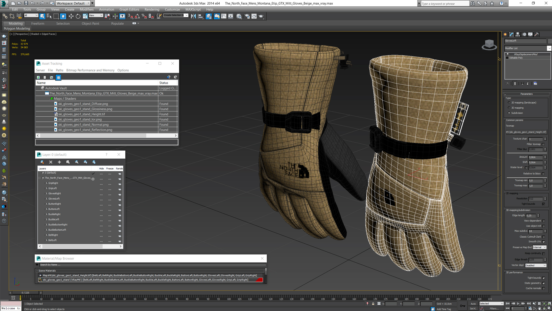 The North Face Mens Montana Etip GTX Mitt Gloves Beige 3D model