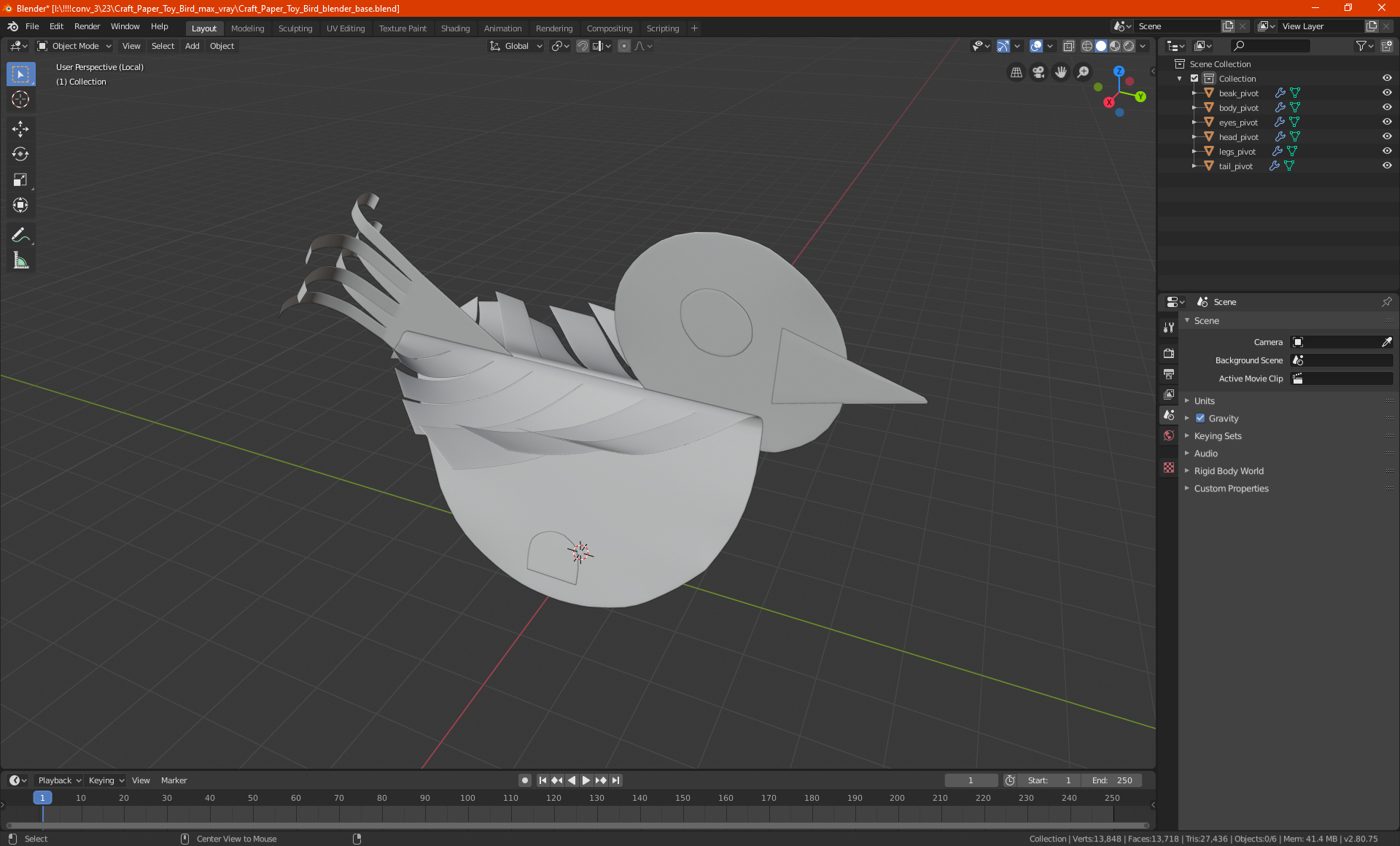 3D model Craft Paper Toy Bird