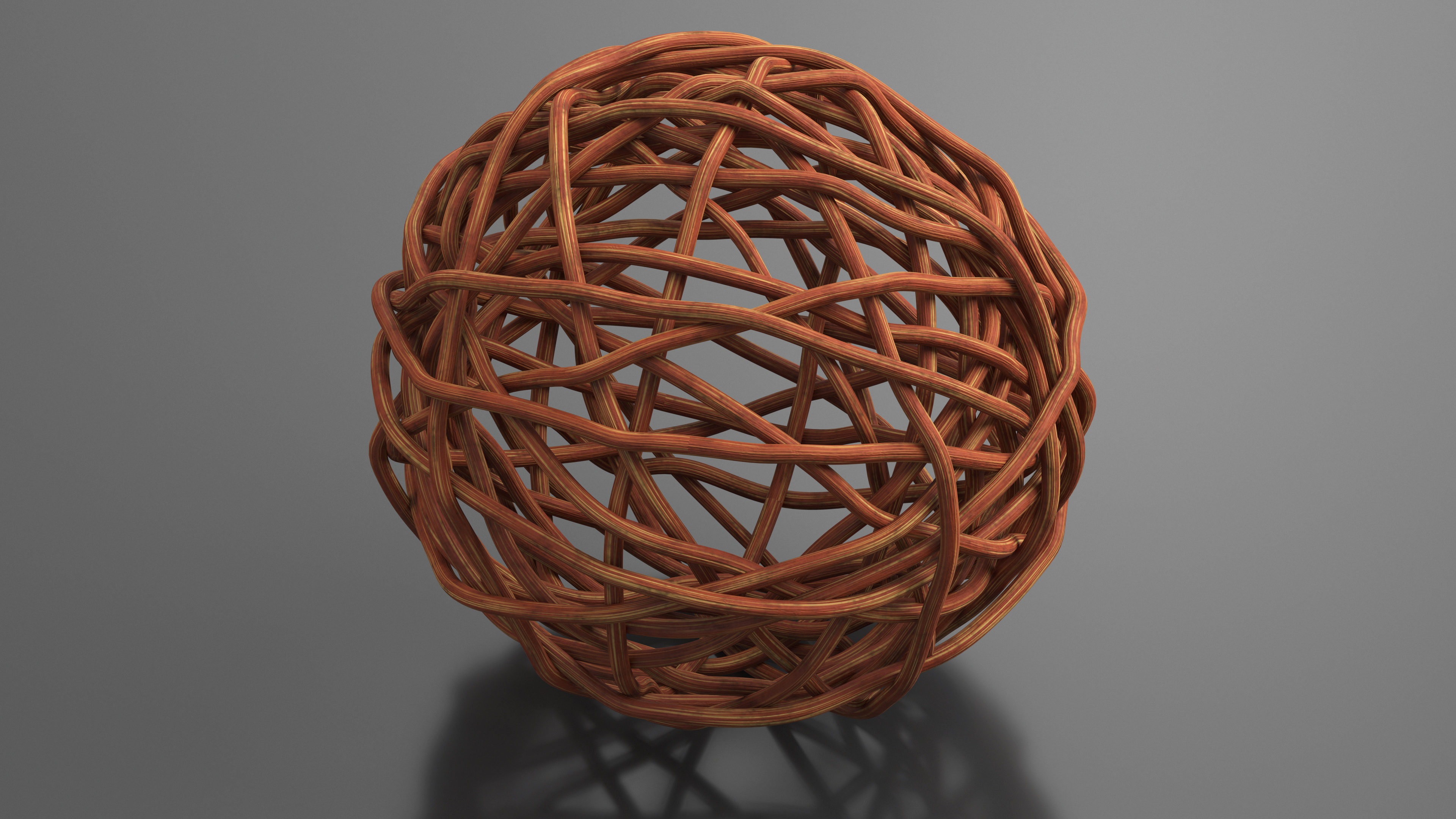 Wood Twig Rattan Wicker Ball Brown 3D model