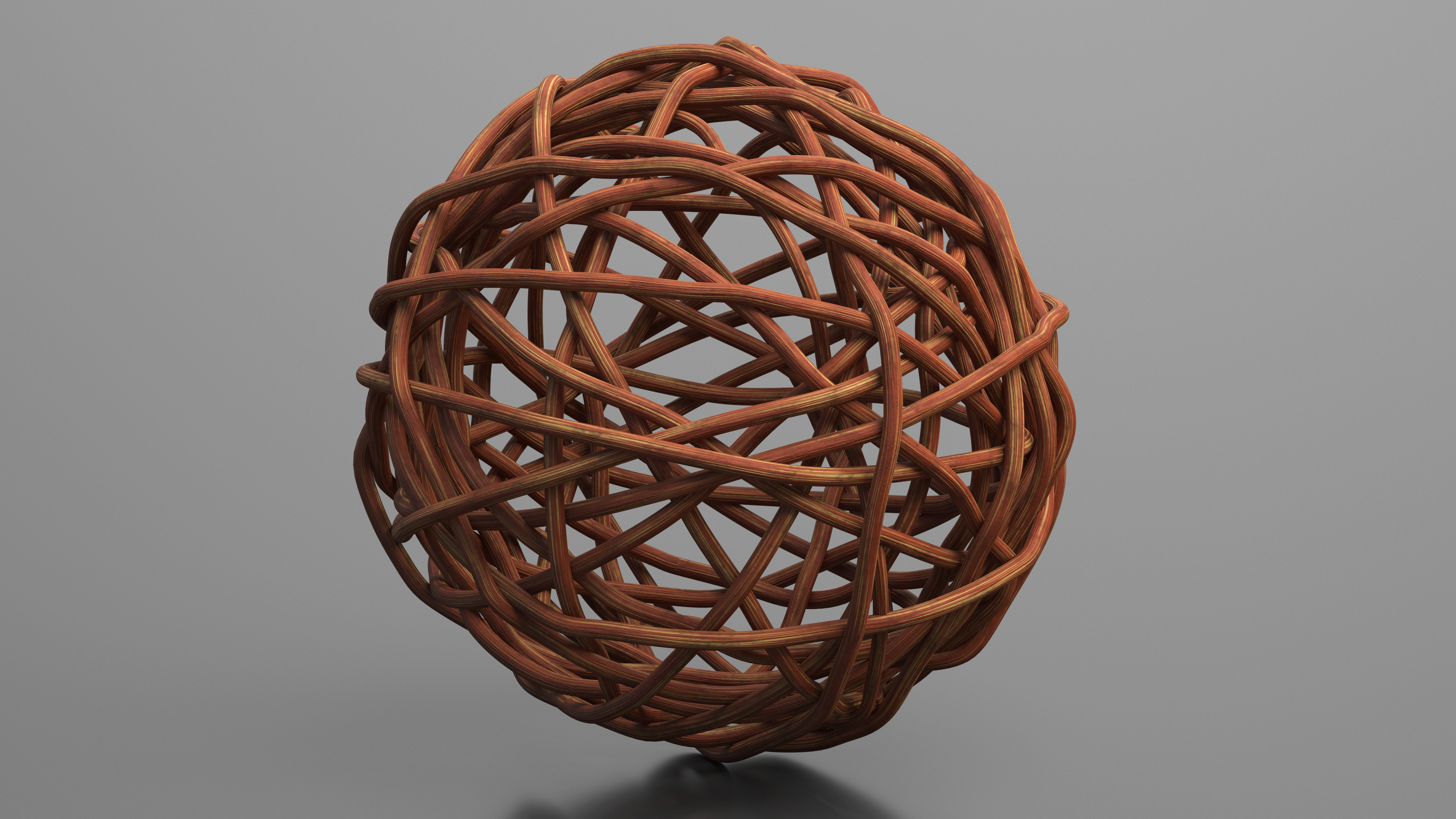 Wood Twig Rattan Wicker Ball Brown 3D model