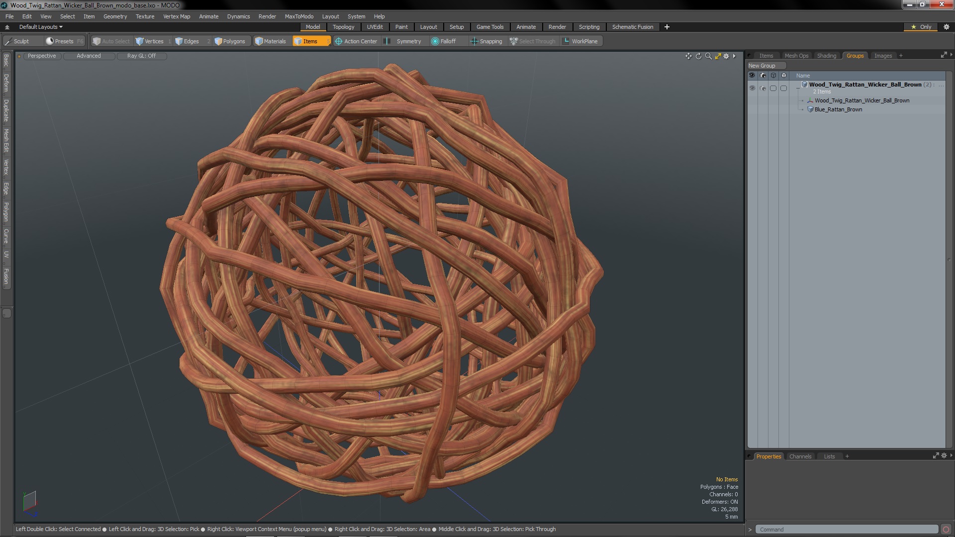 Wood Twig Rattan Wicker Ball Brown 3D model