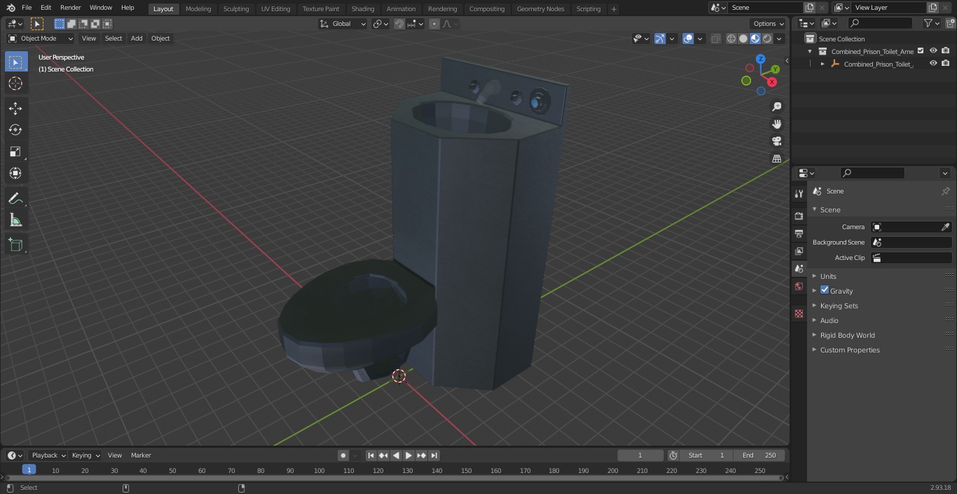 Combined Prison Toilet American Style 3D