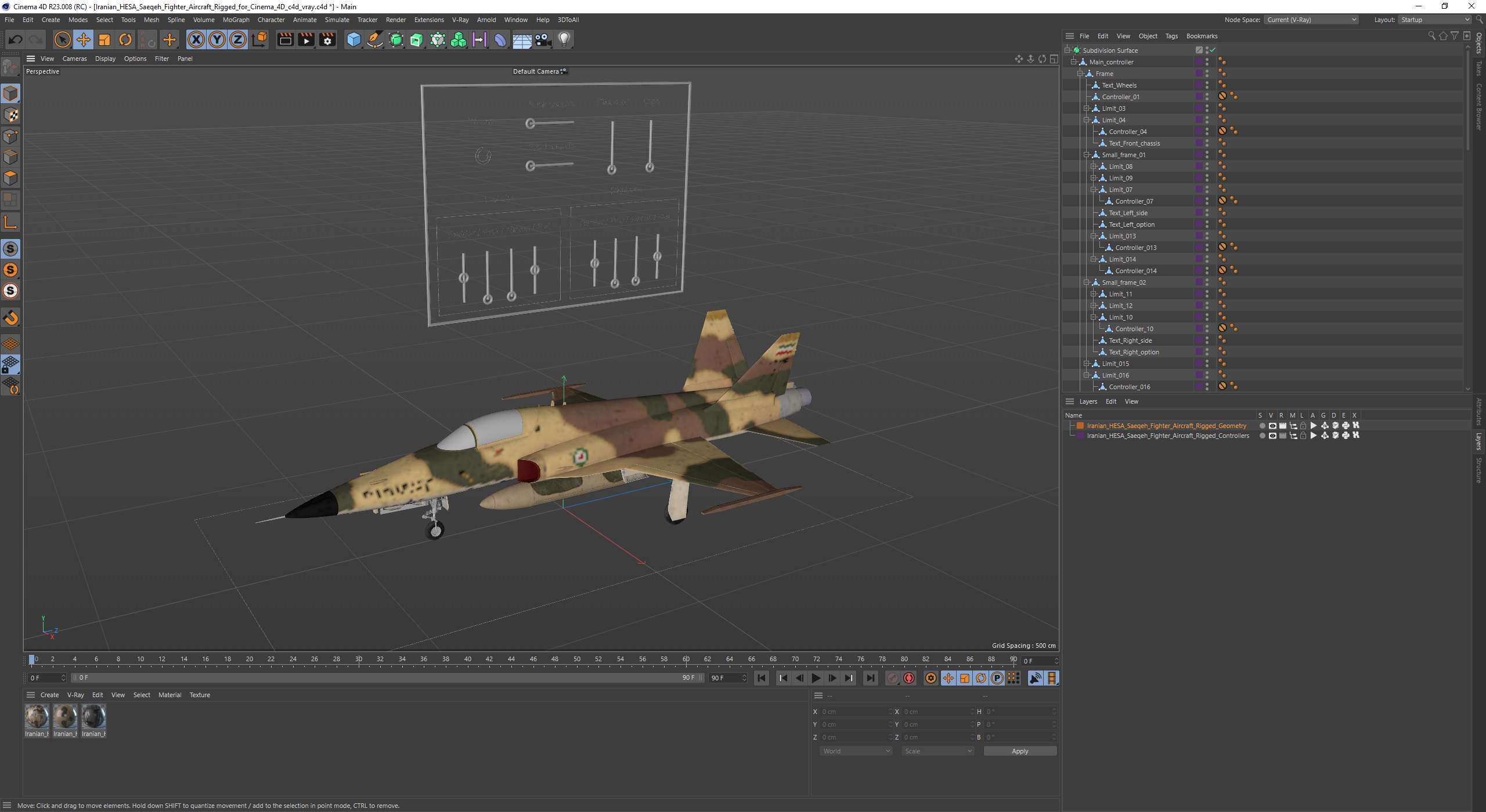 Iranian HESA Saeqeh Fighter Aircraft Rigged for Cinema 4D 3D