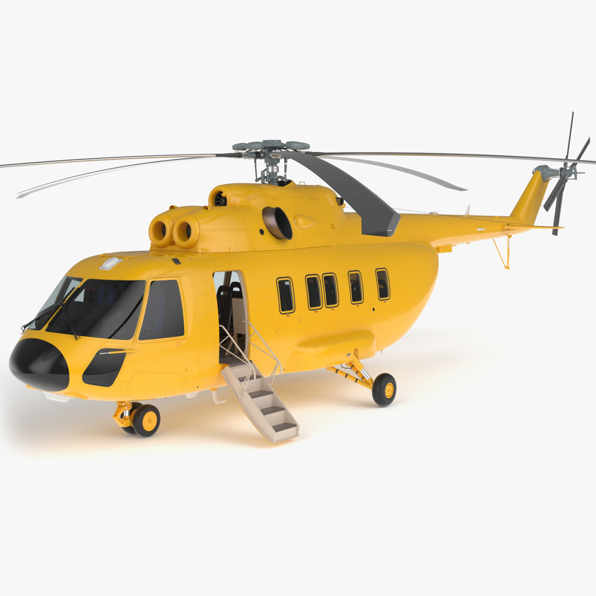 3D Offshore Cargo Helicopter Yellow Rigged for Cinema 4D model