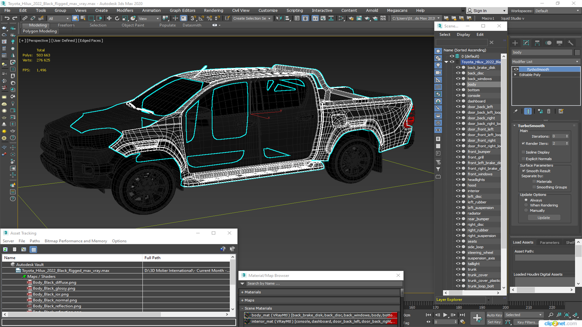 3D model Toyota Hilux 2022 Black Rigged