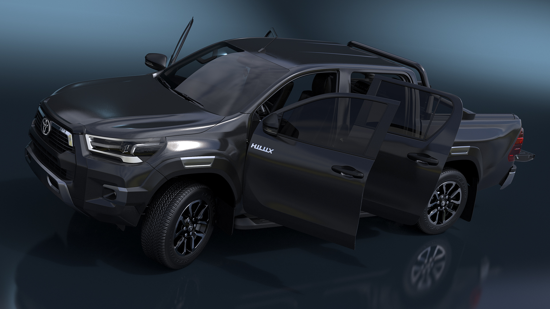 3D model Toyota Hilux 2022 Black Rigged