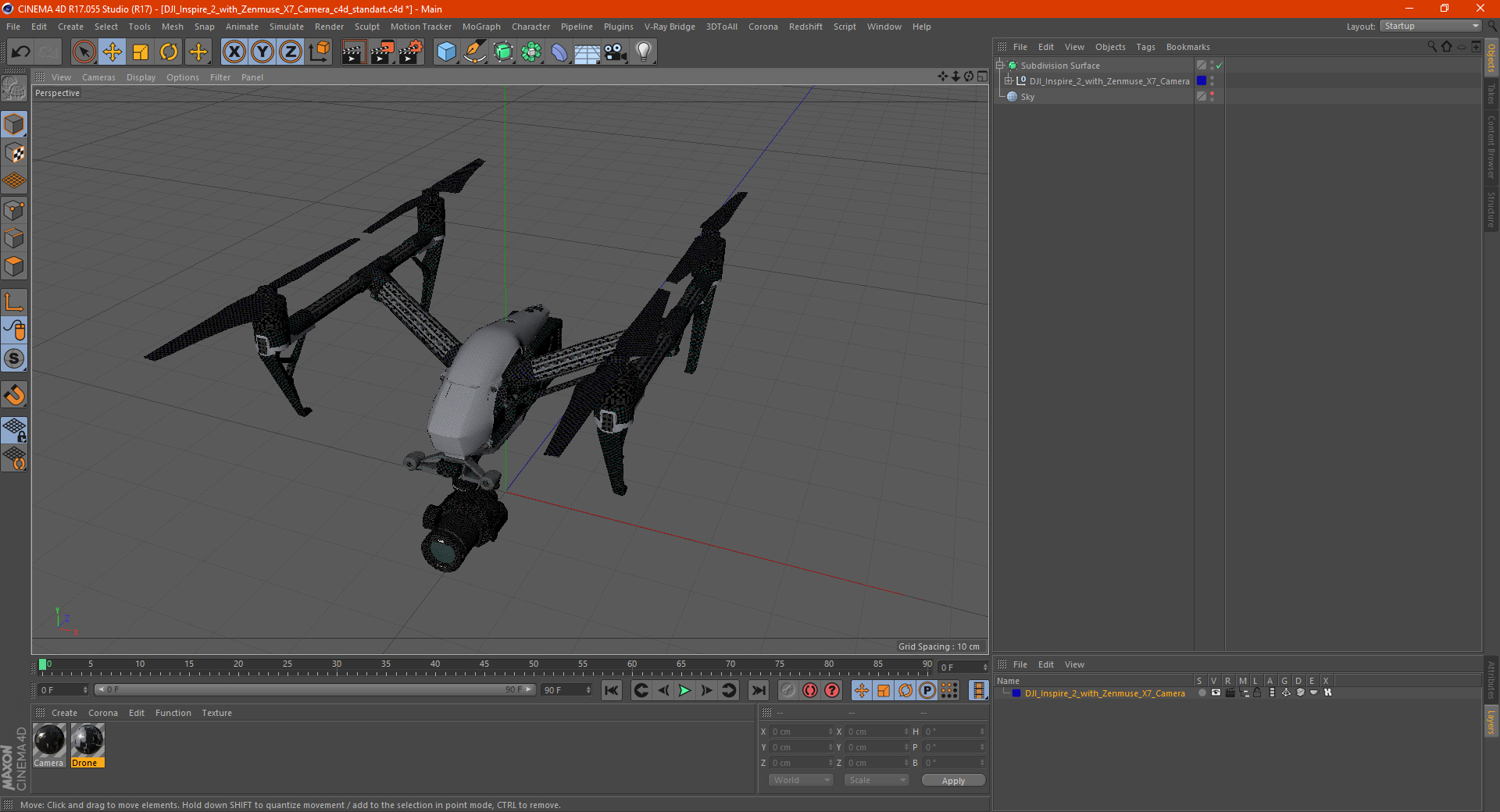 3D DJI Inspire 2 with Zenmuse X7 Camera