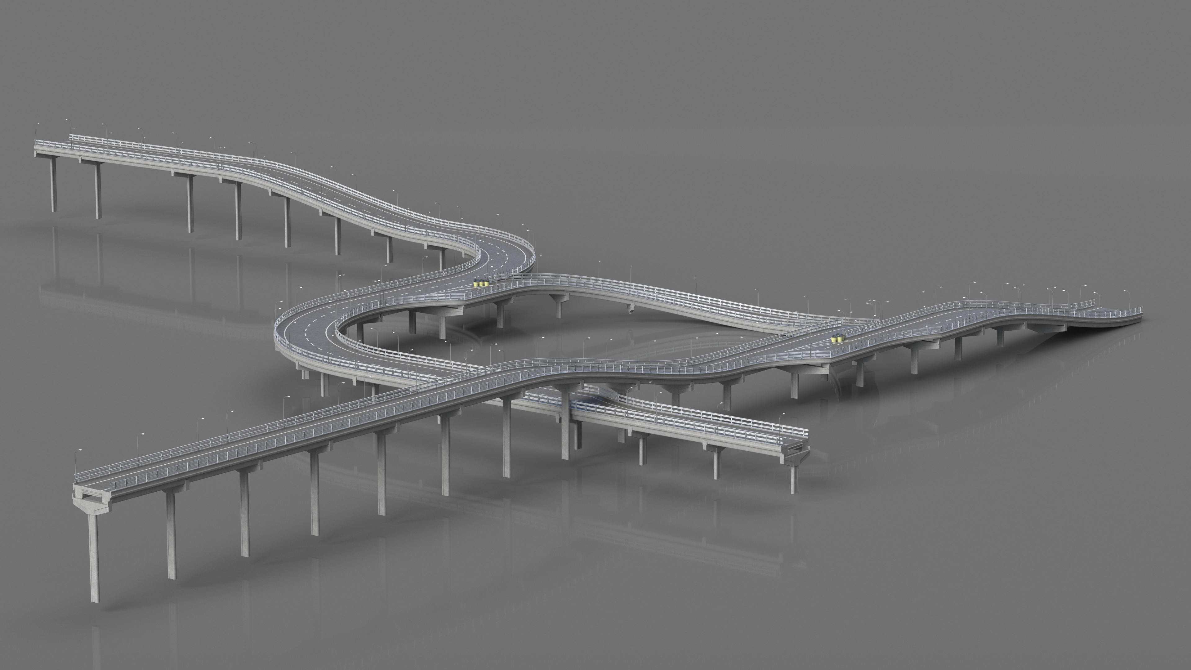 Connectable Highway Road Elements Multi Level Interchange 3D