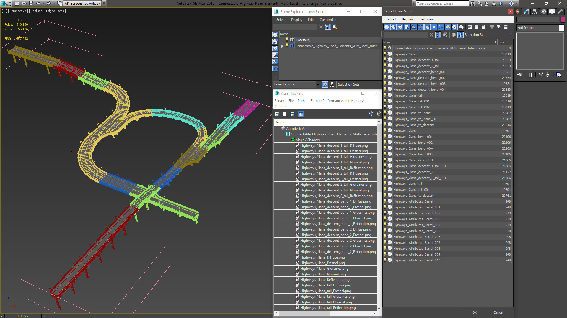 Connectable Highway Road Elements Multi Level Interchange 3D