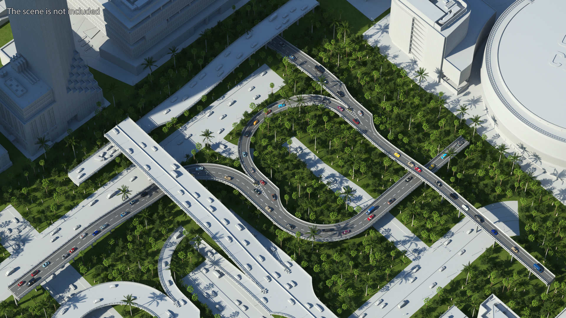 Connectable Highway Road Elements Multi Level Interchange 3D