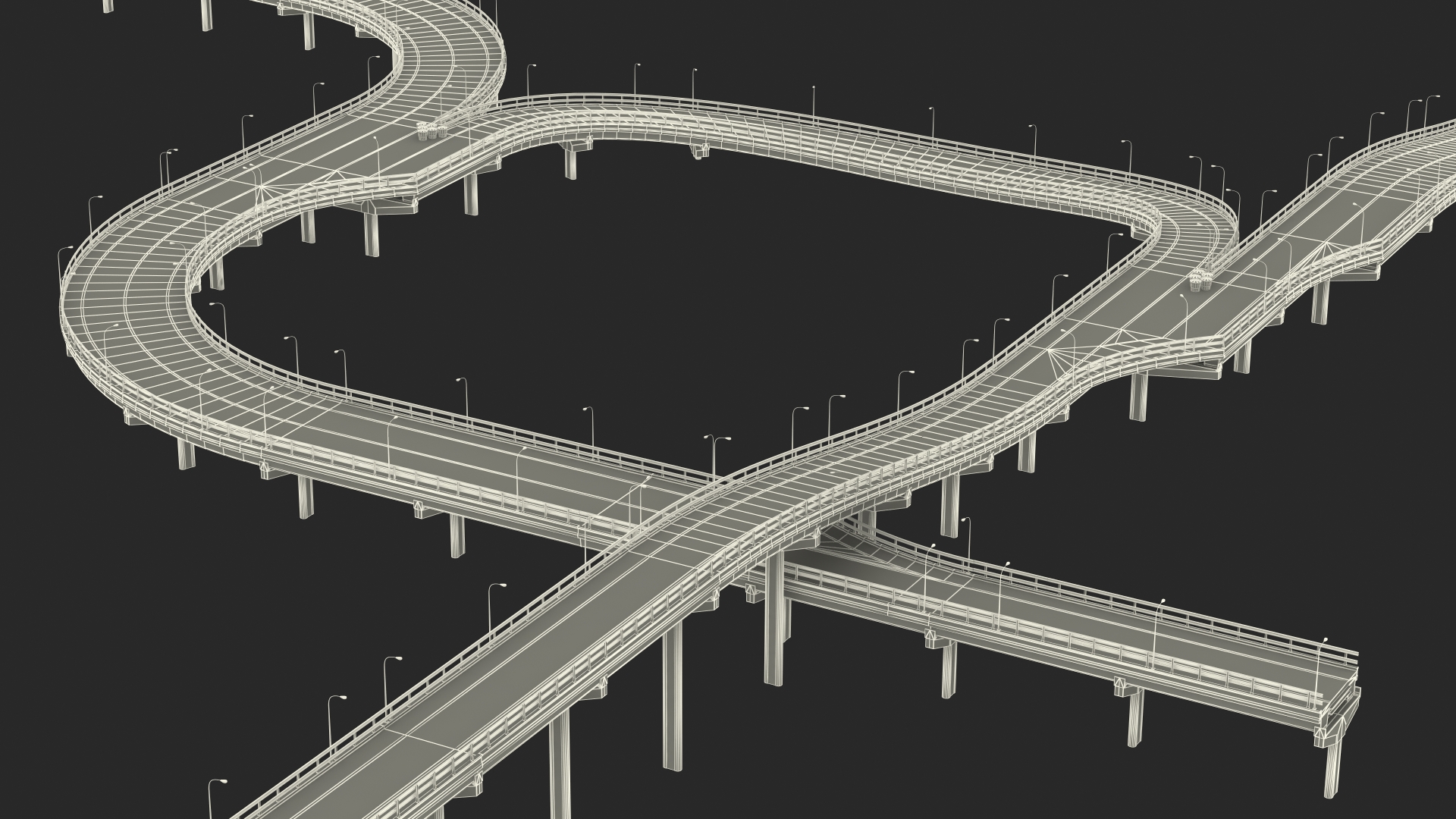 Connectable Highway Road Elements Multi Level Interchange 3D