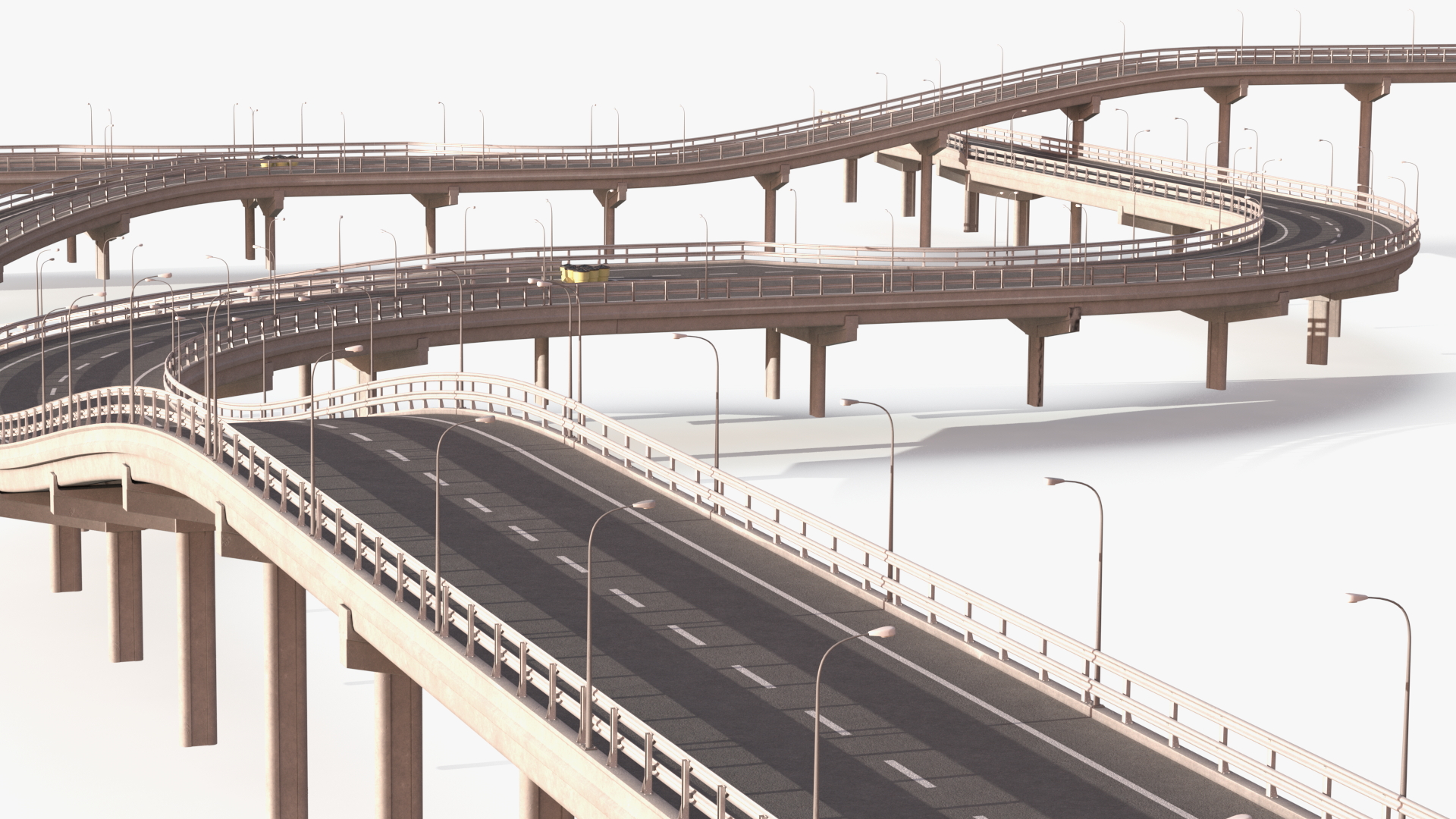 Connectable Highway Road Elements Multi Level Interchange 3D