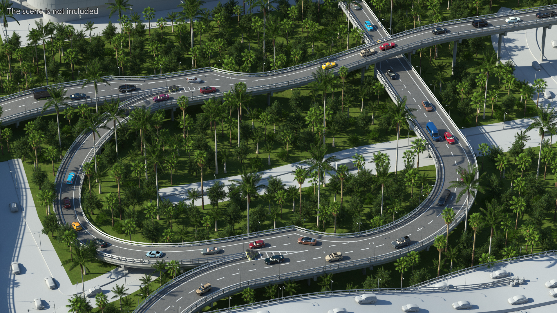 Connectable Highway Road Elements Multi Level Interchange 3D