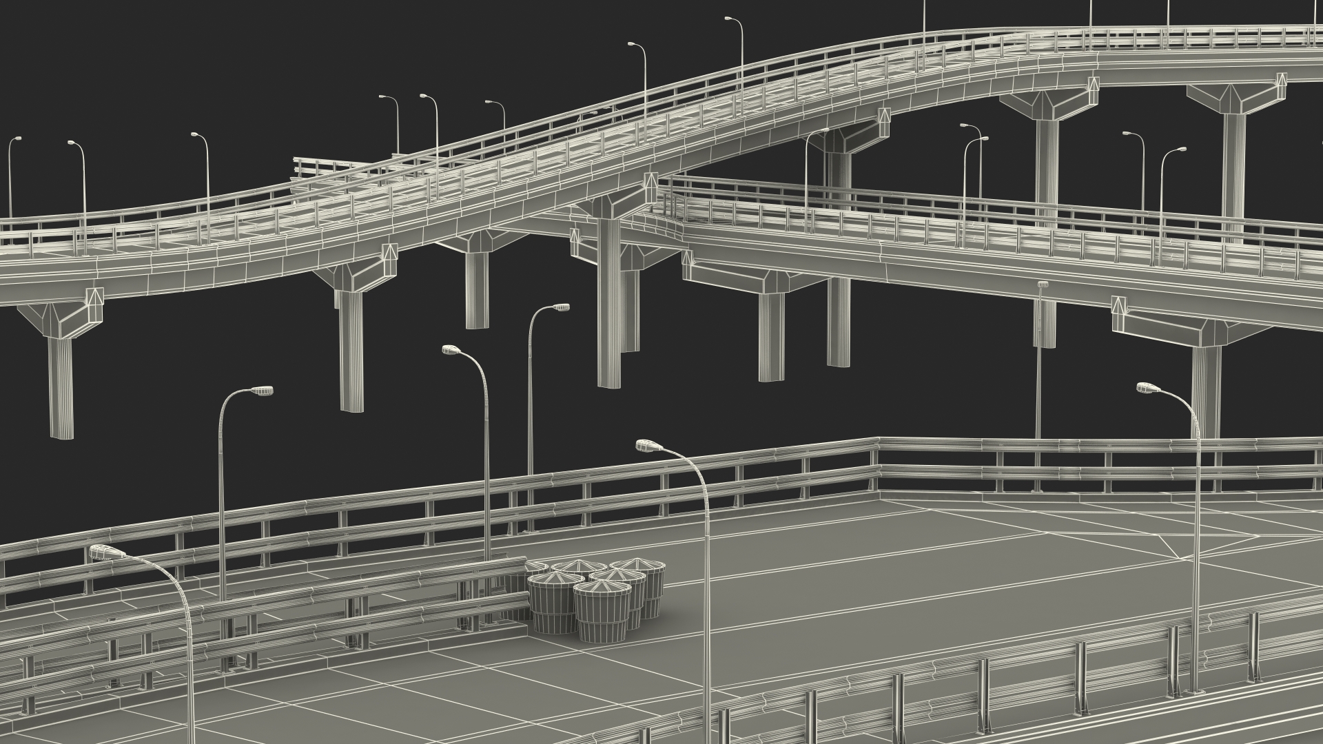 Connectable Highway Road Elements Multi Level Interchange 3D