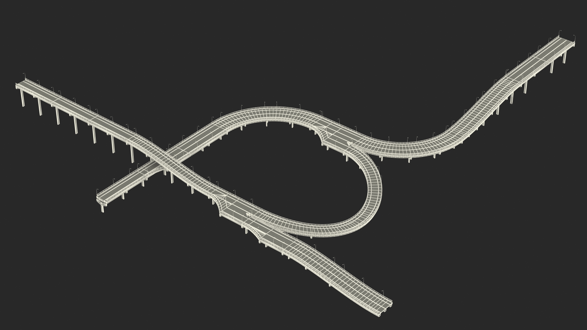 Connectable Highway Road Elements Multi Level Interchange 3D