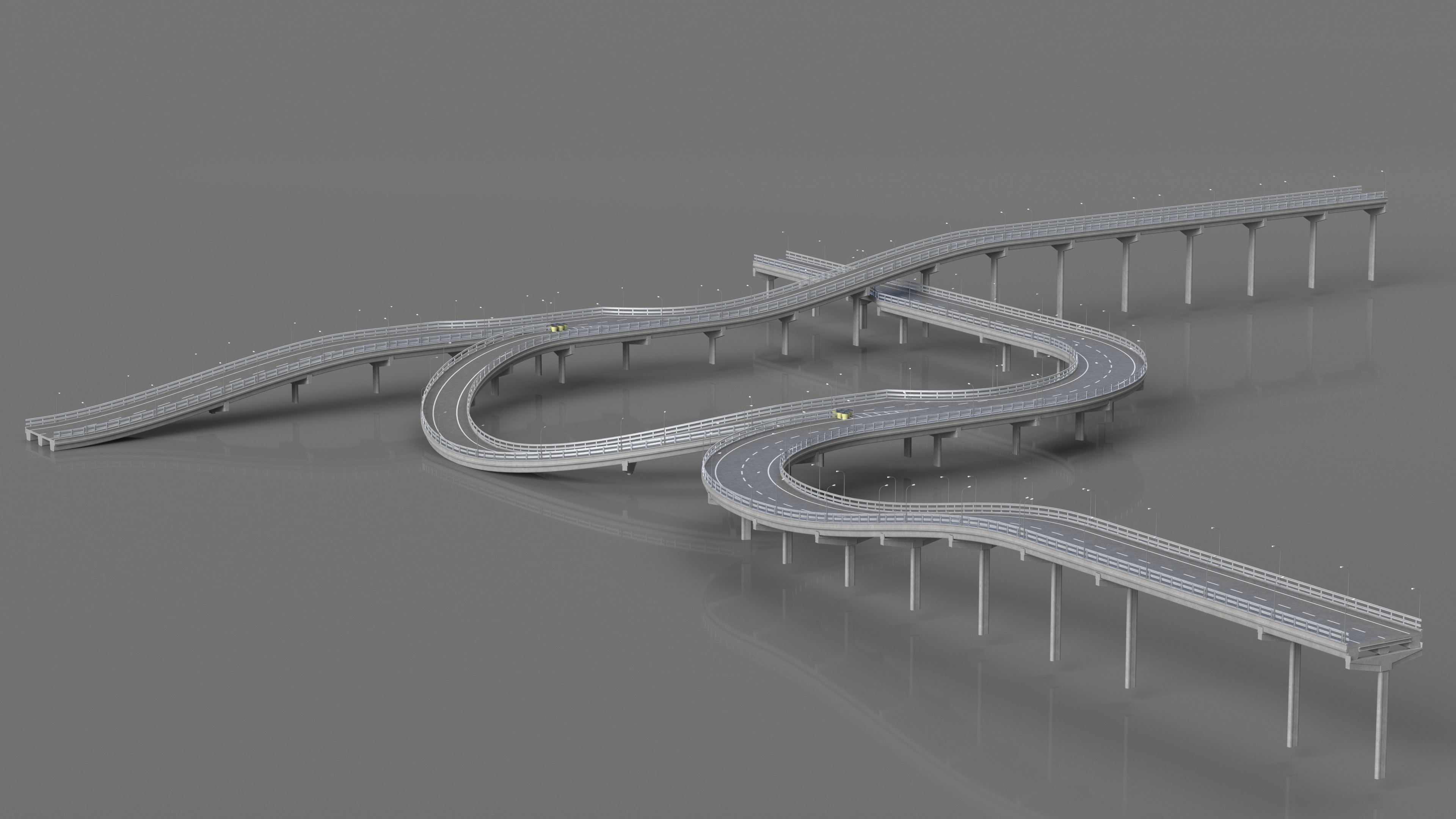 Connectable Highway Road Elements Multi Level Interchange 3D