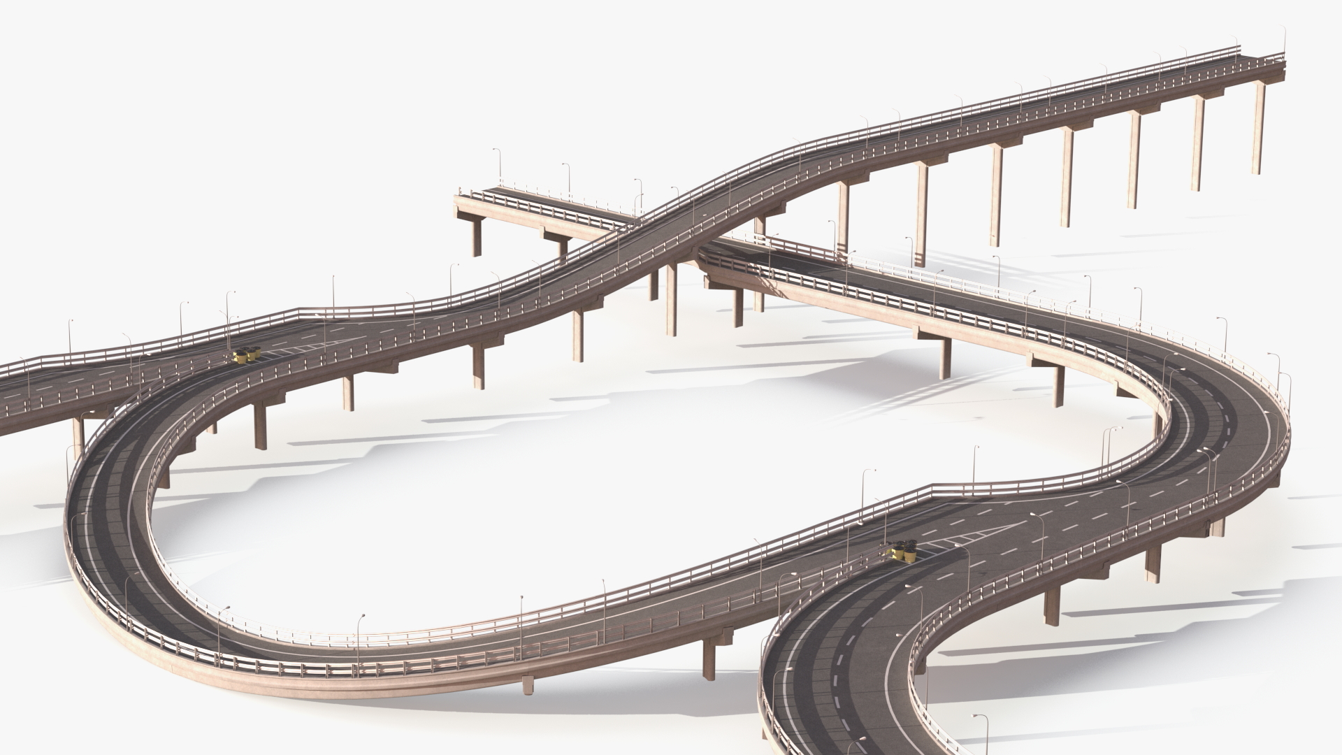 Connectable Highway Road Elements Multi Level Interchange 3D