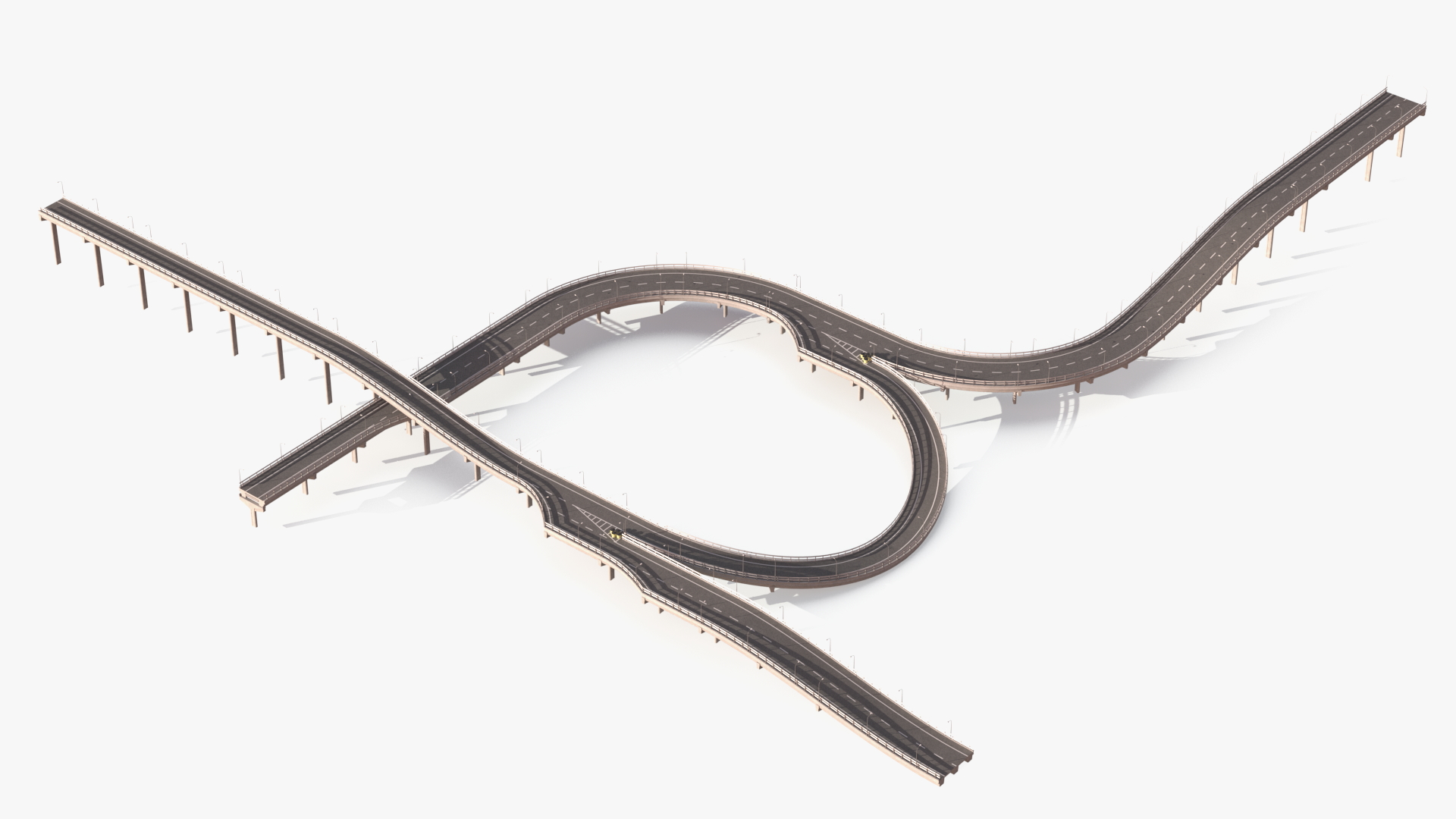 Connectable Highway Road Elements Multi Level Interchange 3D