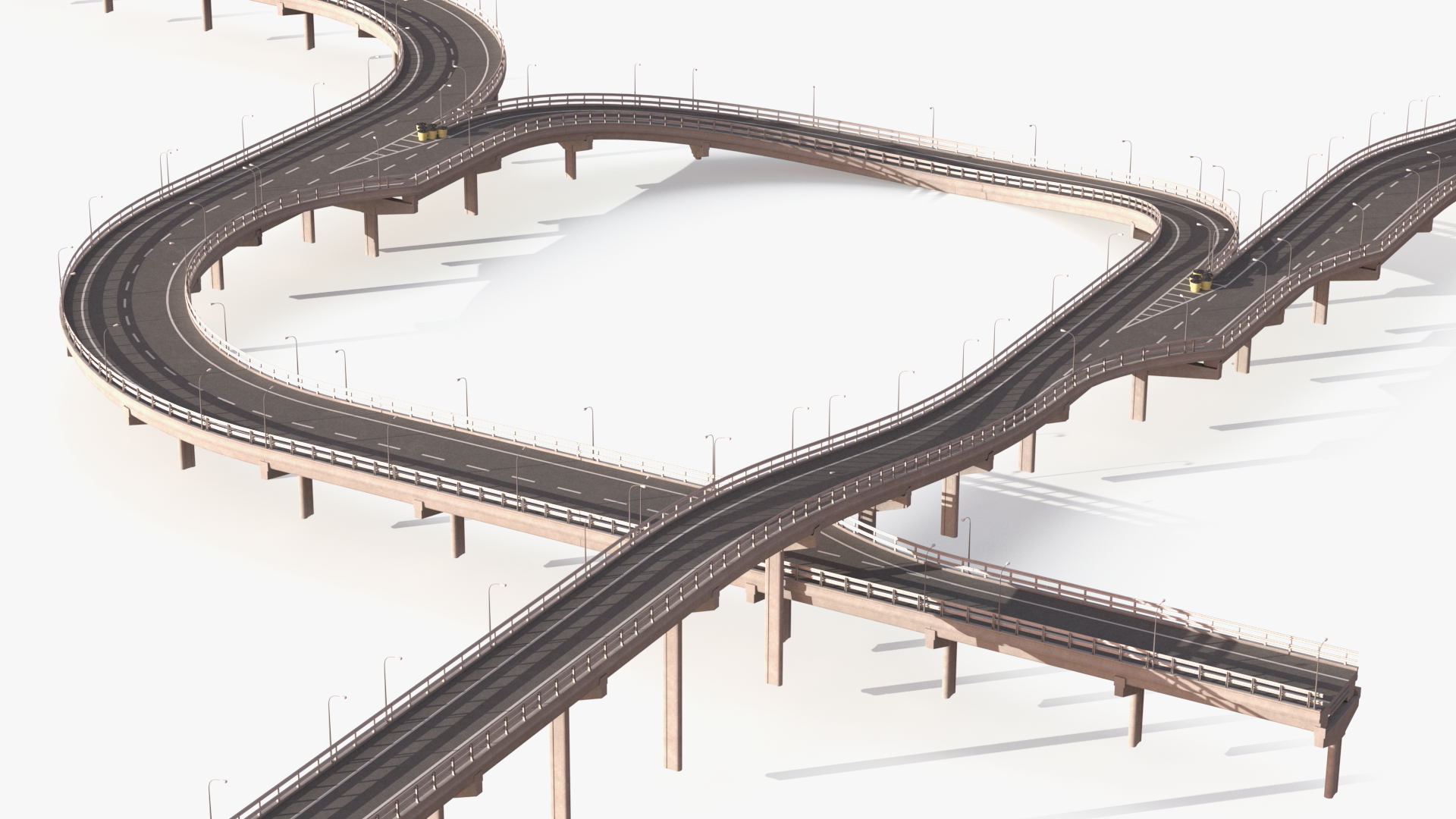 Connectable Highway Road Elements Multi Level Interchange 3D
