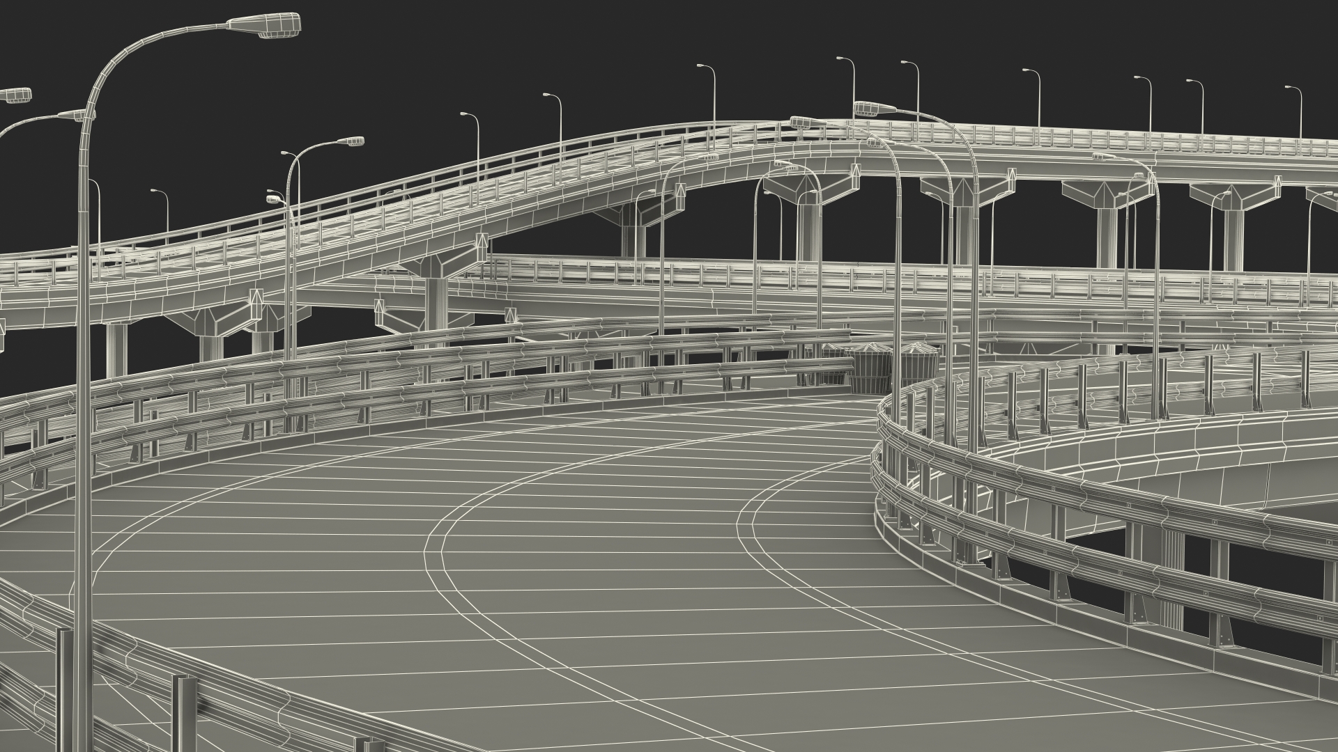 Connectable Highway Road Elements Multi Level Interchange 3D