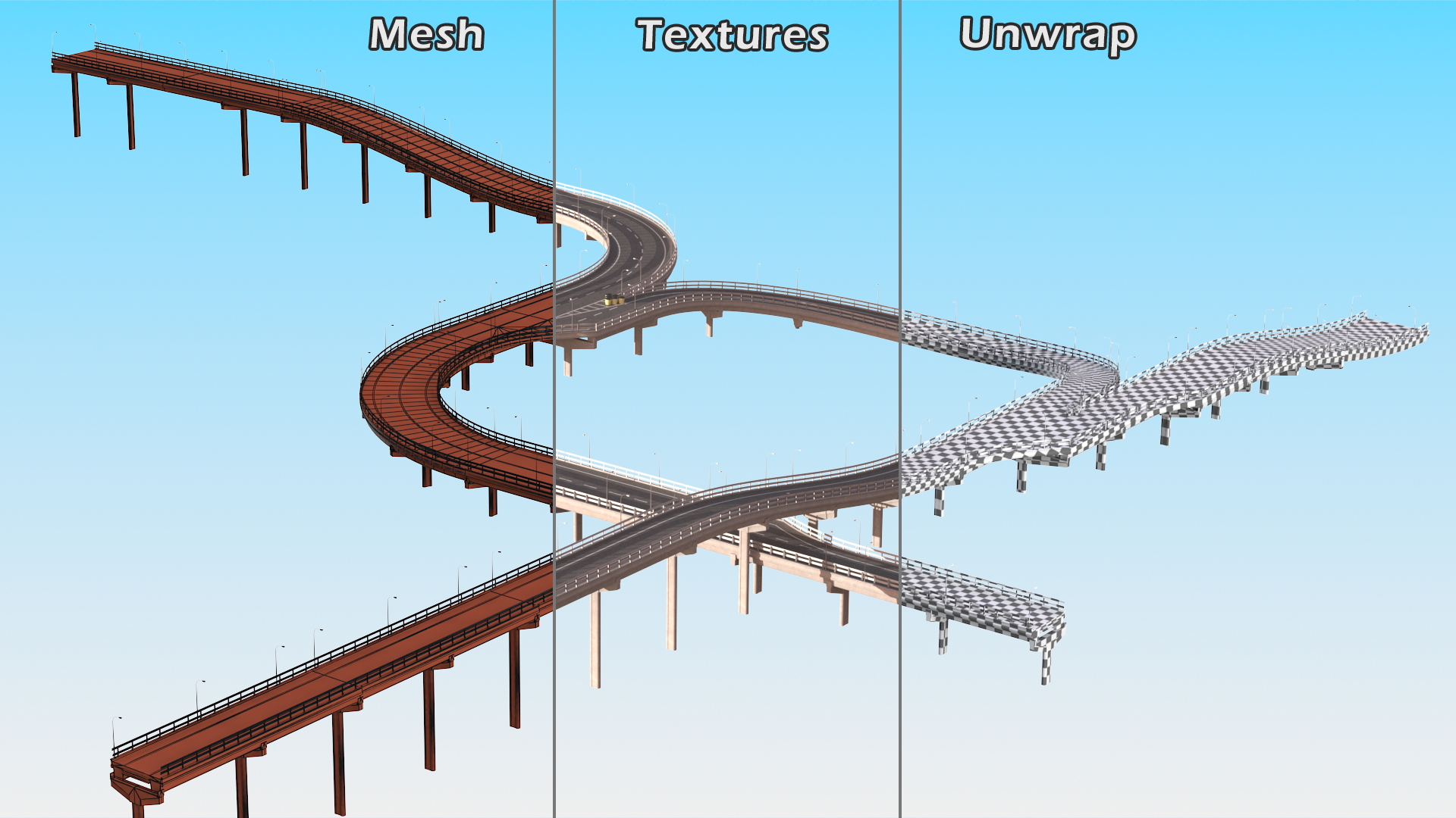 Connectable Highway Road Elements Multi Level Interchange 3D