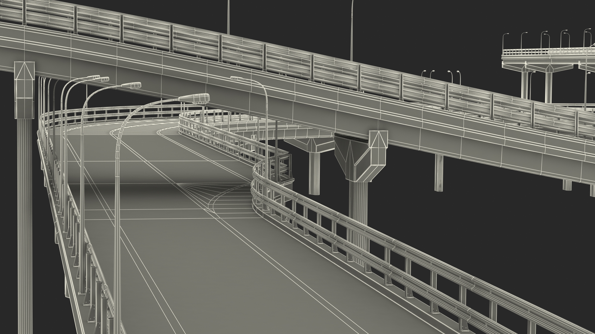 Connectable Highway Road Elements Multi Level Interchange 3D
